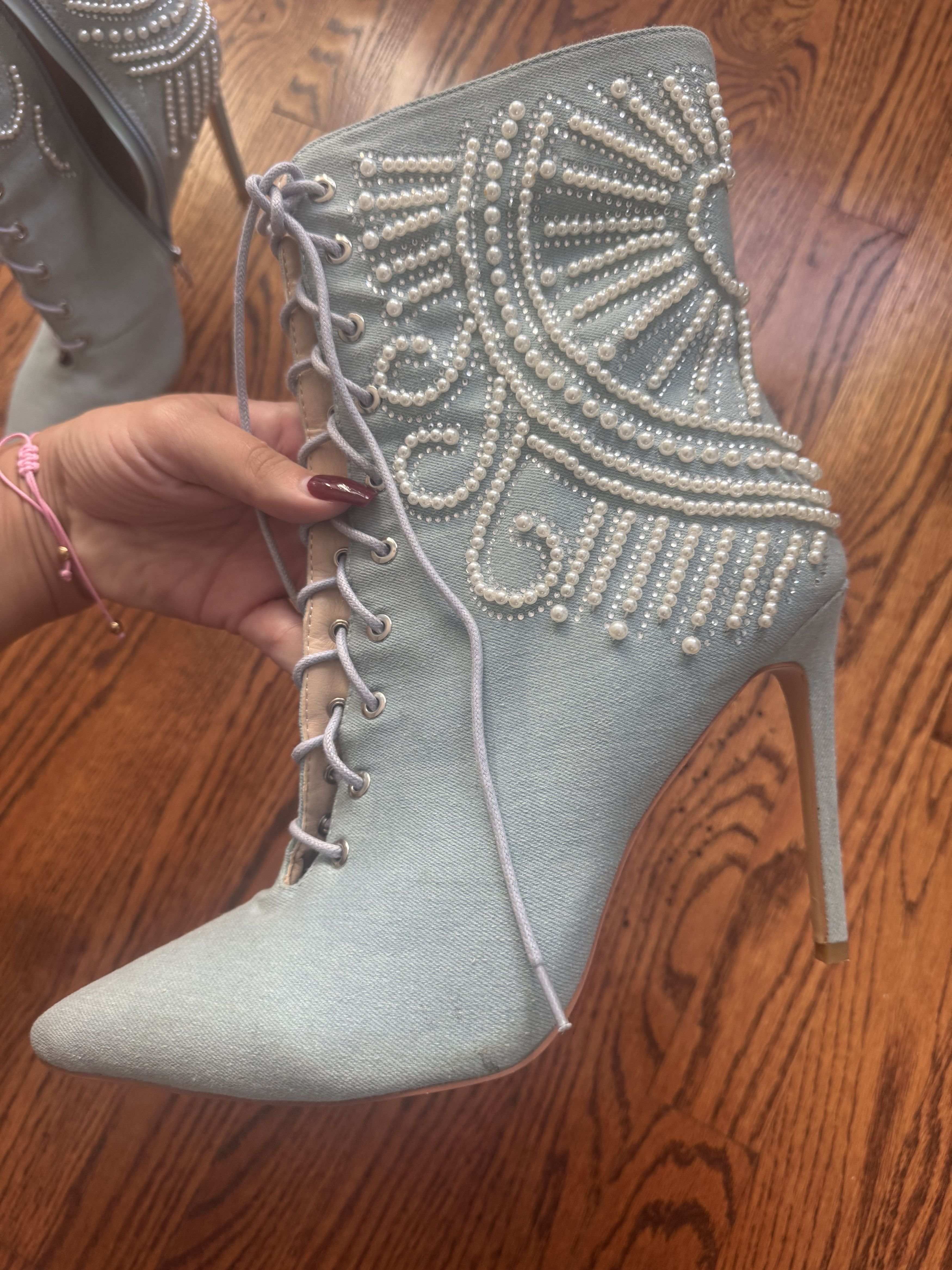 Azalea Wang Azalea Wang Denim + Pearl Stiletto Booties Size US 11 / IT 41 - 1 Thumbnail
