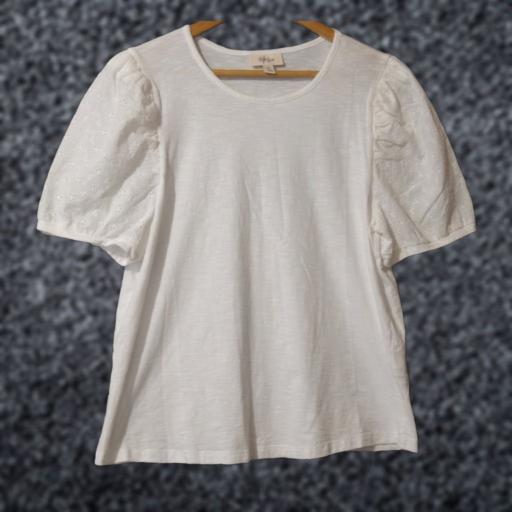 Style & Co Style & Co White Puff Short Sleeve Blouse Stretch Womens XL A2-29 Blouse Size XL / US 12-14 / IT 48-50 - 1 Thumbnail