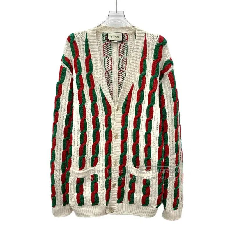 Gucci Gucci Color-blocked twisted wool V-neck single-breasted lo Size S / US 4 / IT 40 - 1 Thumbnail