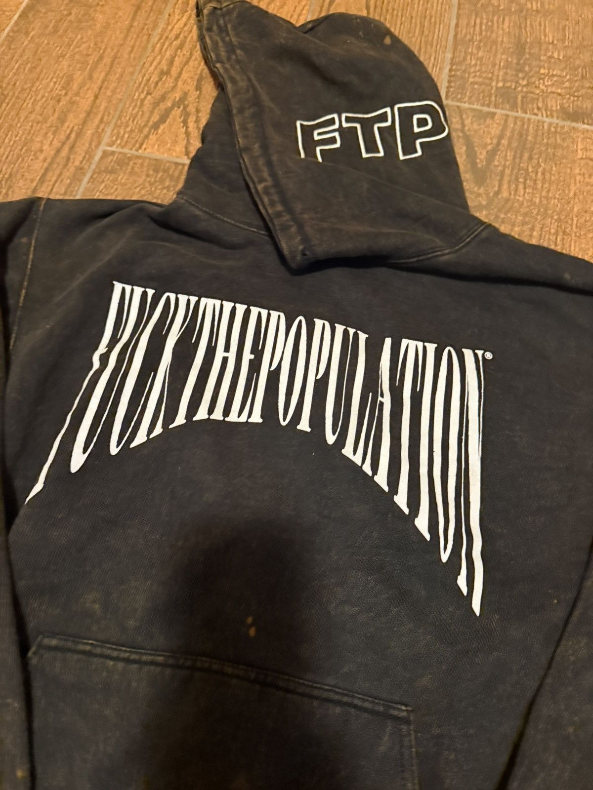 Fuck The Population “FuckThePopulation” bleached hoodie *RARE Size US M / EU 48-50 / 2 - 2 Thumbnail