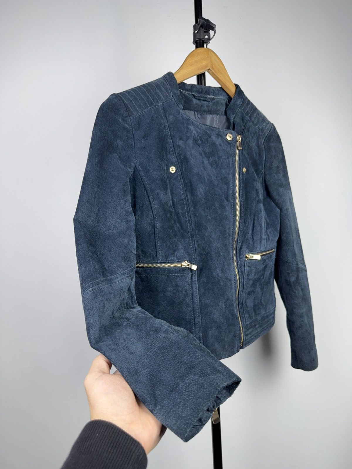 Japanese Brand Vintage 00s Y2K Avant Garde Biker Moto Suede Biker Jacket Size XS / US 0-2 / IT 36-38 - 3 Thumbnail