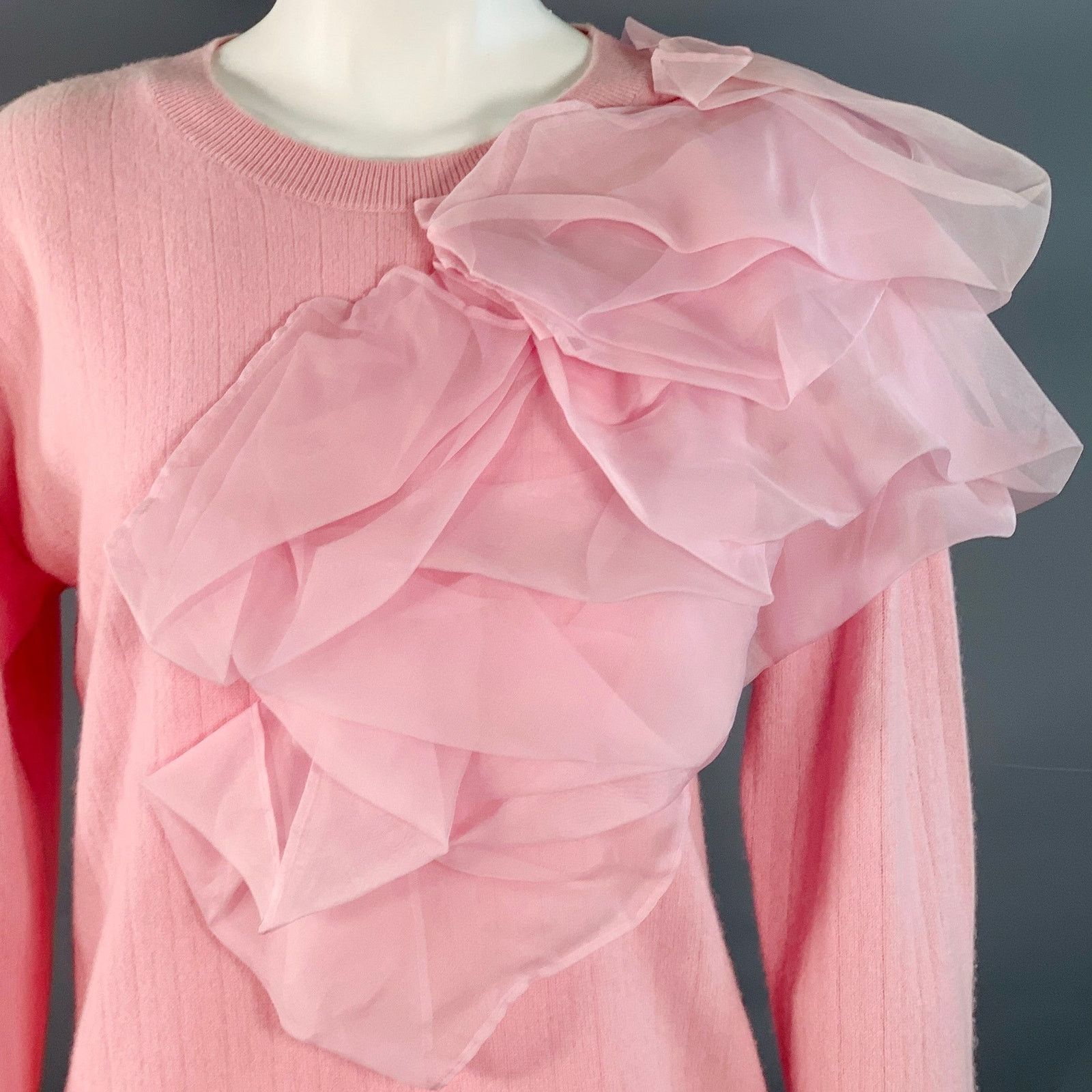 Sies Marjan XS Pink Wool Blend Knit Ruffled Crew Neck Pullover Size XS / US 0-2 / IT 36-38 - 2 Thumbnail
