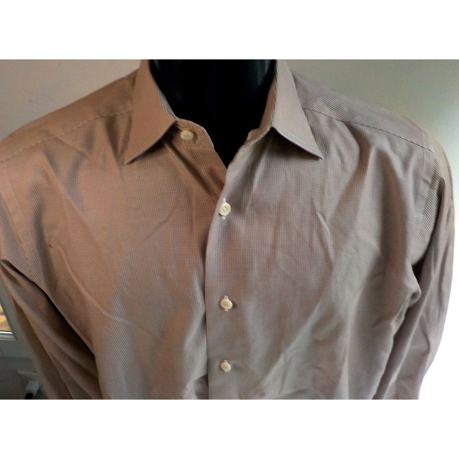 David Donahue DAVID DONAHUE Dress Shirt LS Brown/White Cotton 100% 15 1/2-34/35 Men Shirt Regular Medium? Size 40R - 2 Thumbnail
