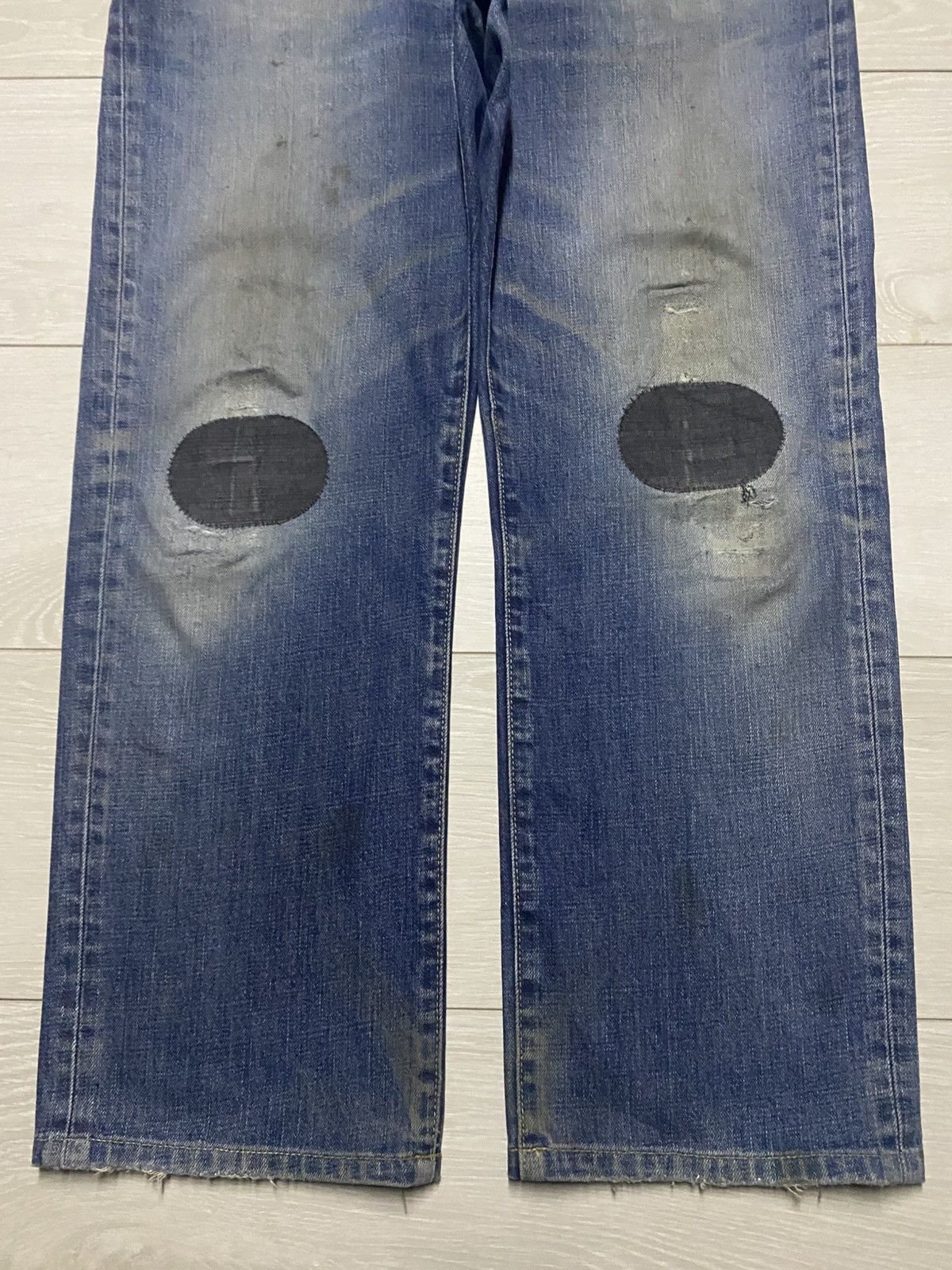 Engineered Garments × Uniqlo Vintage Uniqlo S002 Blue Wash Patches Distressed Loose Jeans Size US 35 - 5 Thumbnail