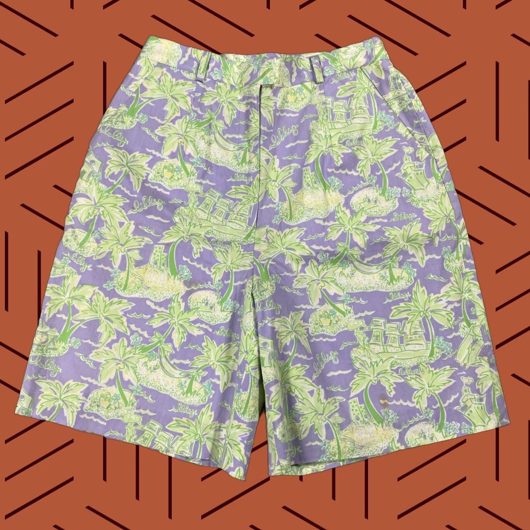 Lilly Pulitzer VTG LILLY PULITZER WALK SHORTS Shirt Women 6 Purple Floral Cabana Palm Beach Tropical 90s? (adjust by context) Size 28" / US 6 / IT 42 - 1 Thumbnail