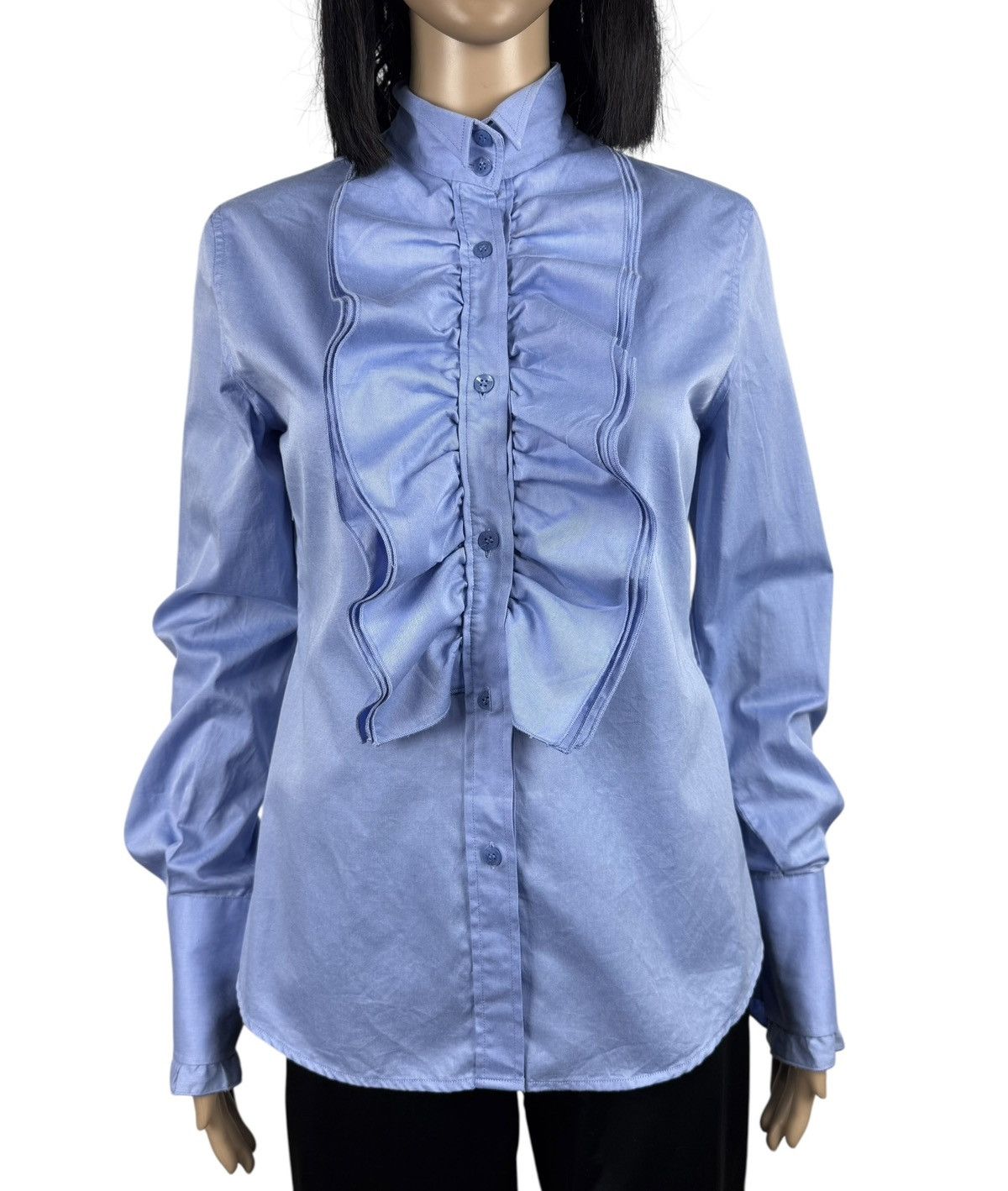 Dolce & Gabbana Dolce & Gabbana Blue Blouse Shirt Button Up Ruffled size 40 Size S / US 4 / IT 40 - 2 Thumbnail
