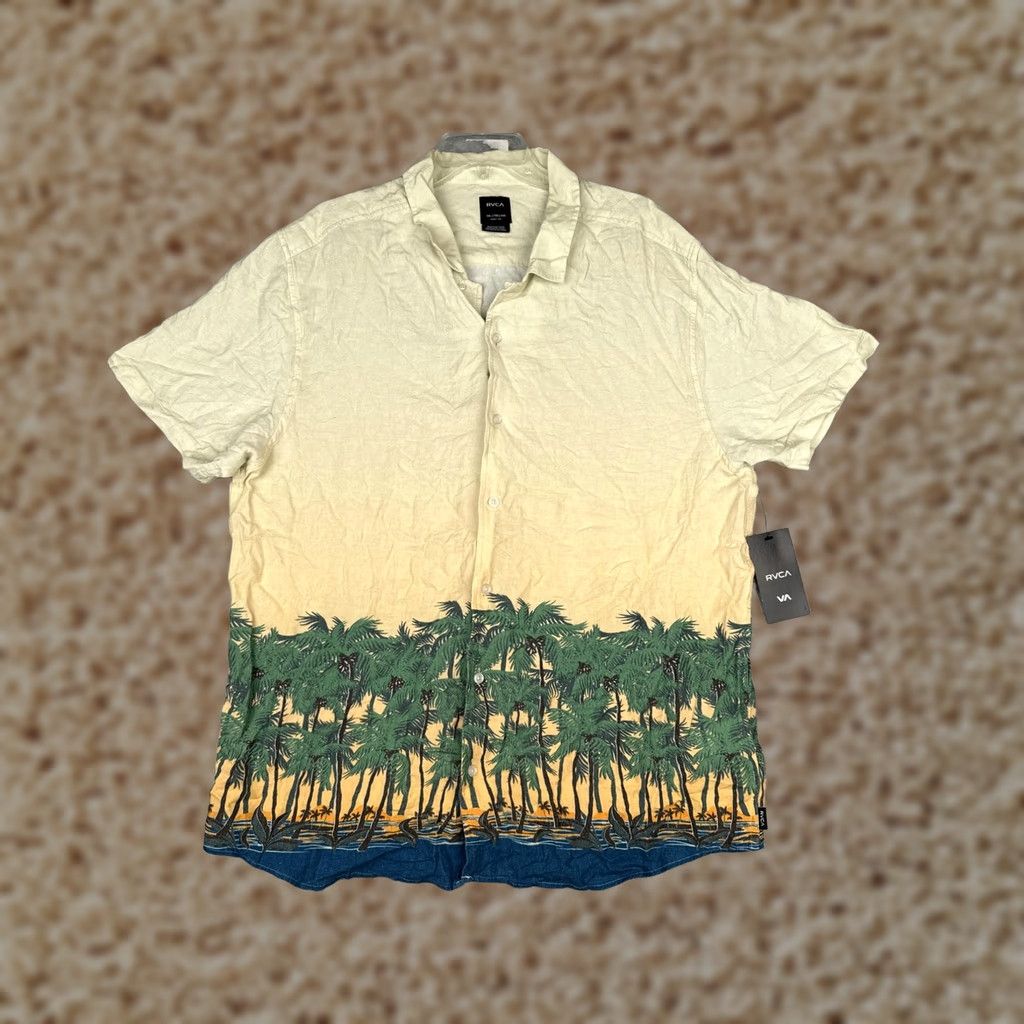 RVCA RVCA Shirt Mens 2XL Beige Short Sleeve Palm Tree Hawaiian Button Up Beach Size US XXL / EU 58 / 5 - 1 Thumbnail