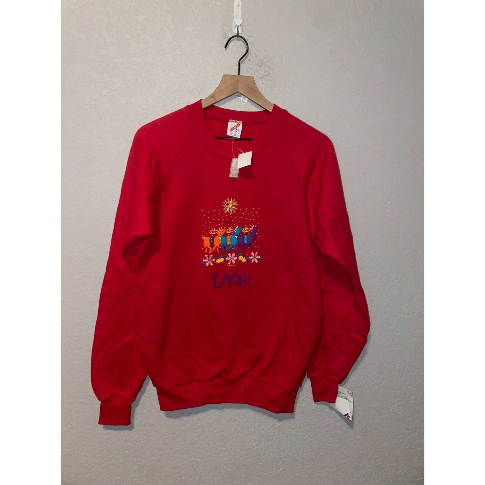 Jerzees Vintage Utah Sweatshirt Crewneck Reindeer Red NWT VTG M 90s Size US M / EU 48-50 / 2 - 1 Thumbnail
