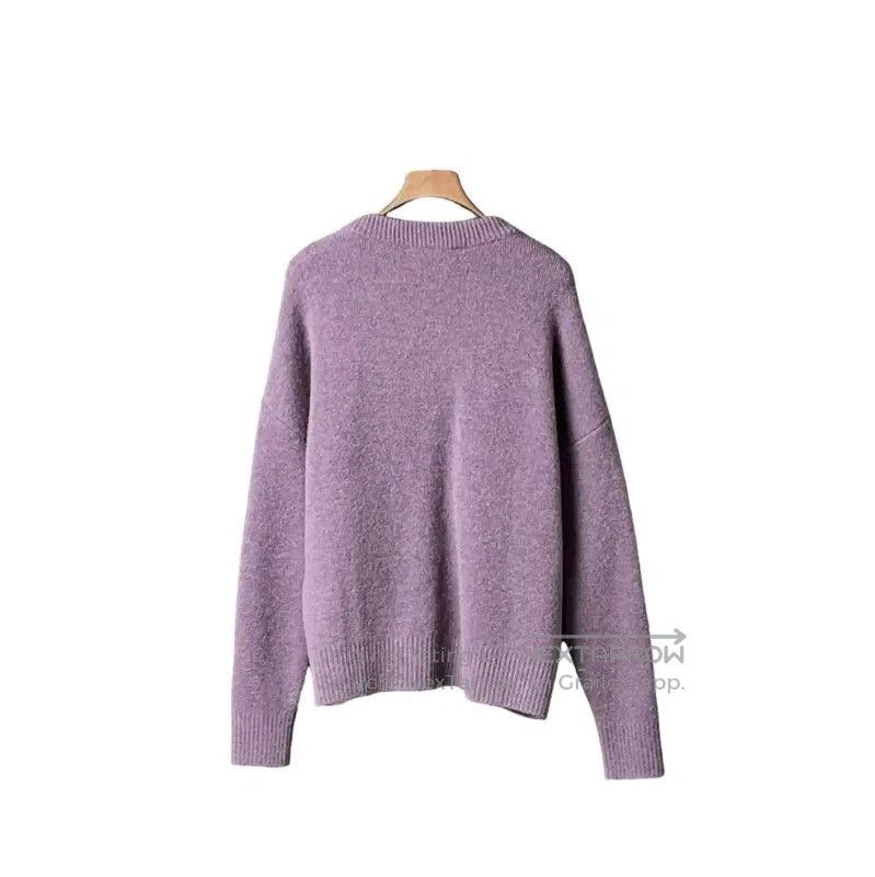 AMI AMI Purple Alpaca Wool Logo Cardigan . Size L / US 10 / IT 46 - 2 Thumbnail