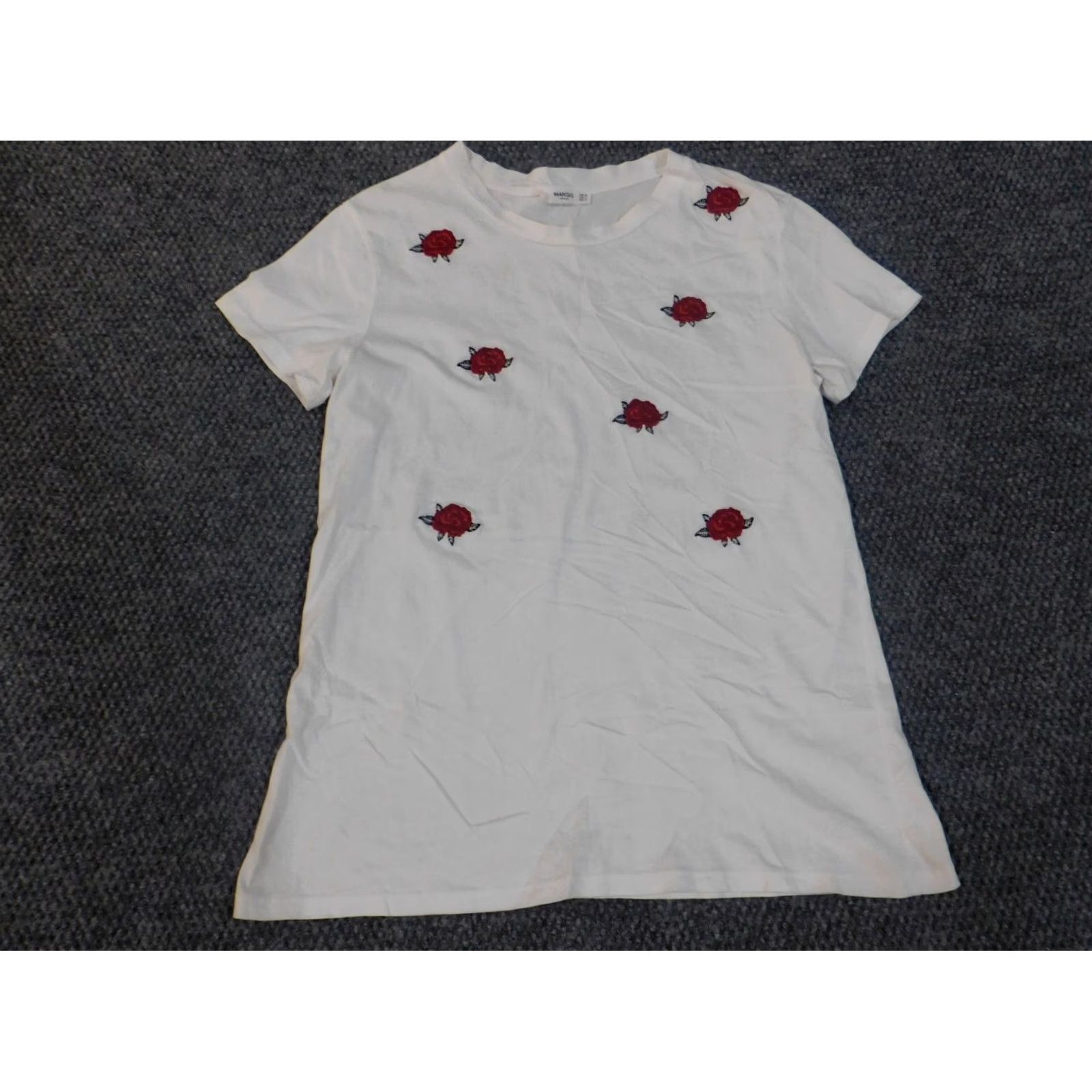 Mango Mango Womens Blouse Shirt Short Sleeve Crew Neck Embroidered Floral White S Knit Cotton Casual Womens Size S / US 4 / IT 40 - 3 Thumbnail