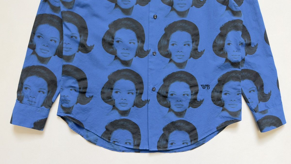Wales Bonner A/W 25 ‘Selah’ Blue+Black Face Print Shirt Size US L / EU 52-54 / 3 - 8 Thumbnail