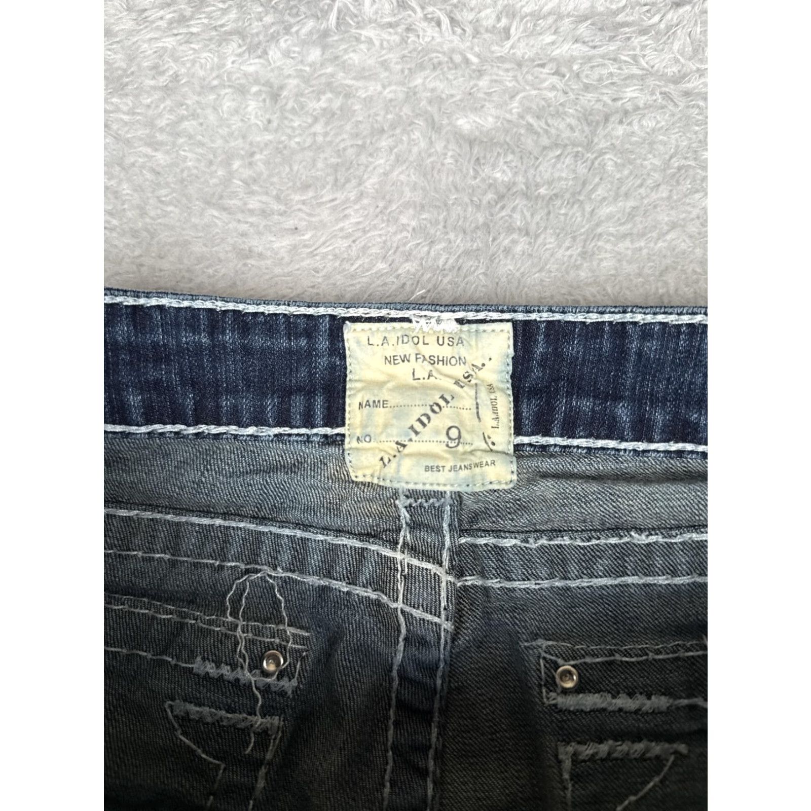 Vintage LA Idol USA Bootcut Jeans Juniors 9 Blue Dark Wash Low Rise Slim Stretch 28x27 Women’s 5-Pocket Design Pants Denim Size 30" / US 8 / IT 44 - 6 Thumbnail
