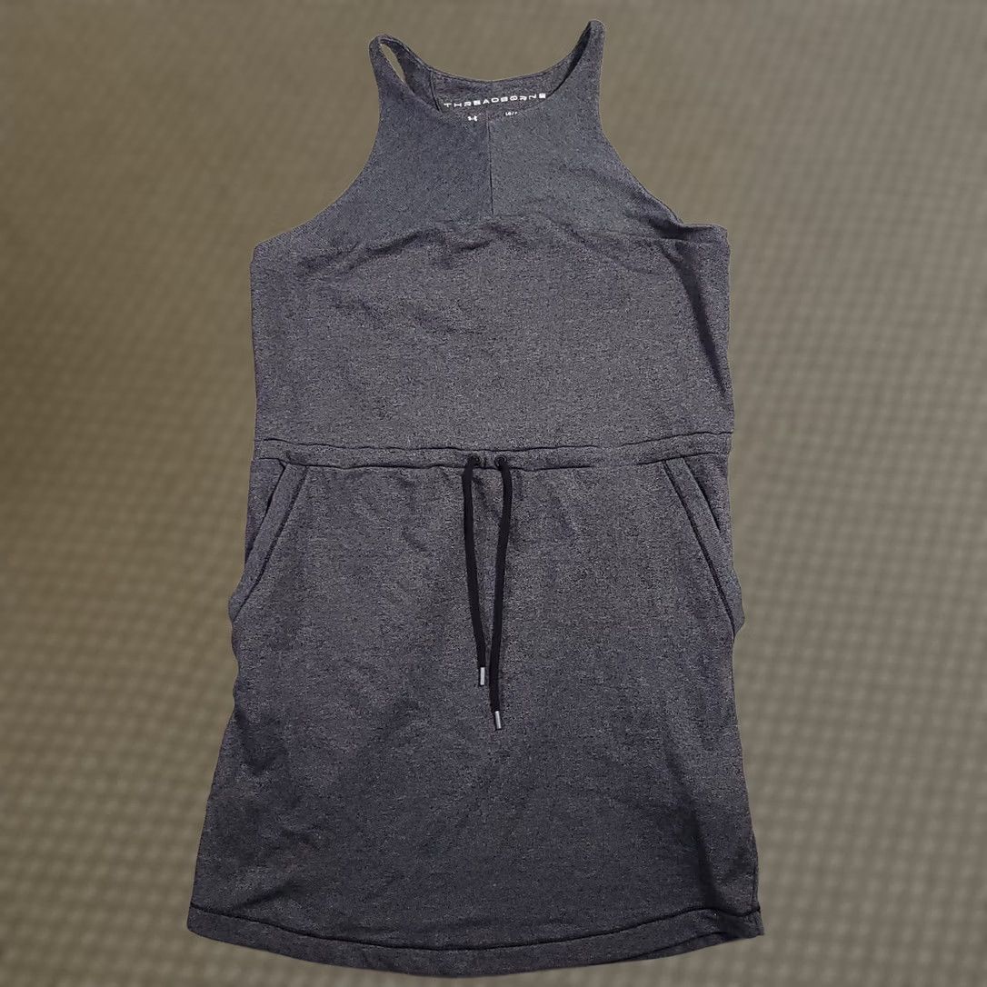 Under Armour Under Armour Threadborne Shoreline Terry Dress Women's Large Gray Pockets Cinch Tank Sleeveless Drawstring Waist Racer Back Size L / US 10 / IT 46 - 1 Thumbnail