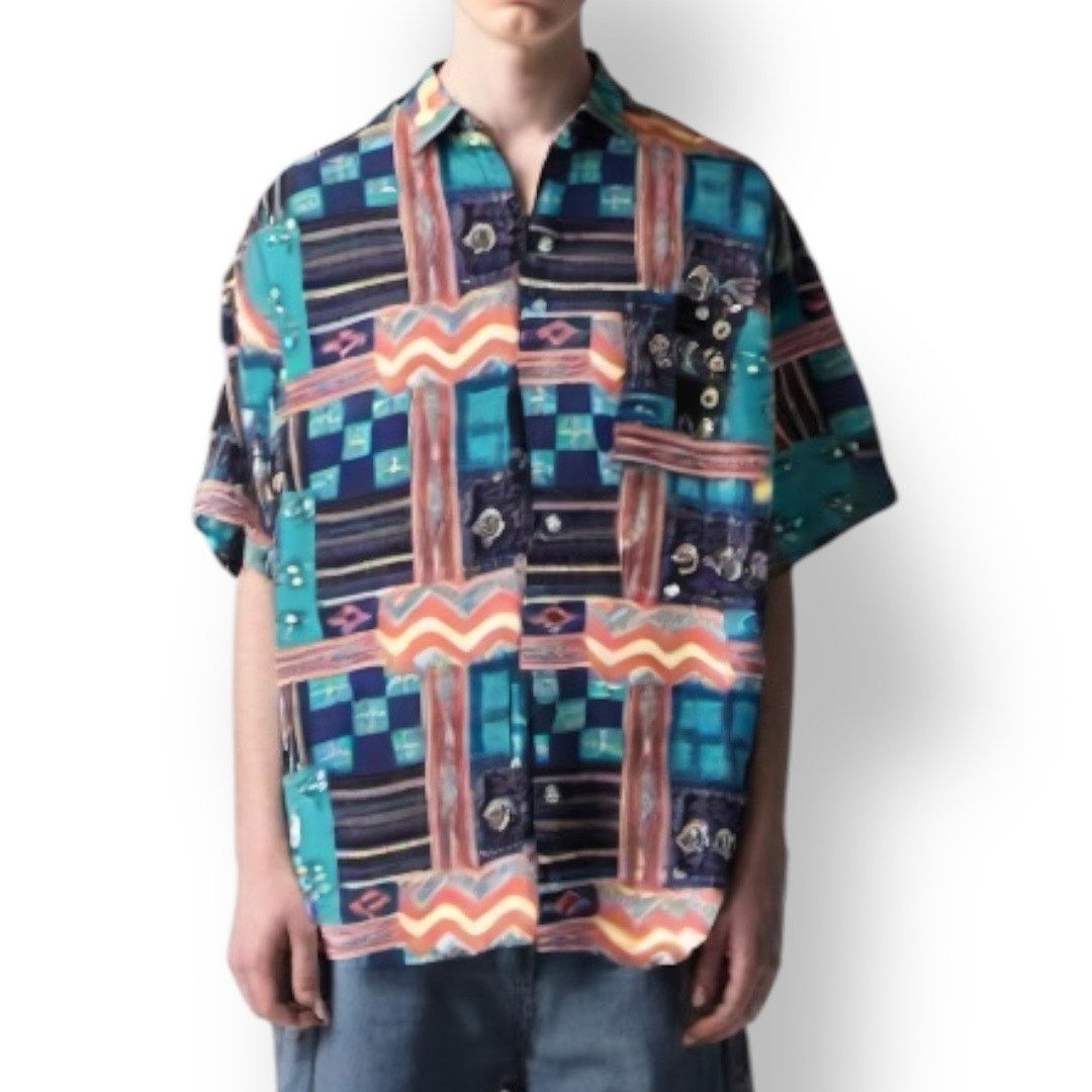 Vintage Vintage Van Heusen 90s Patchwork Button Up Shirt Turquoise Size US L / EU 52-54 / 3 - 1 Thumbnail