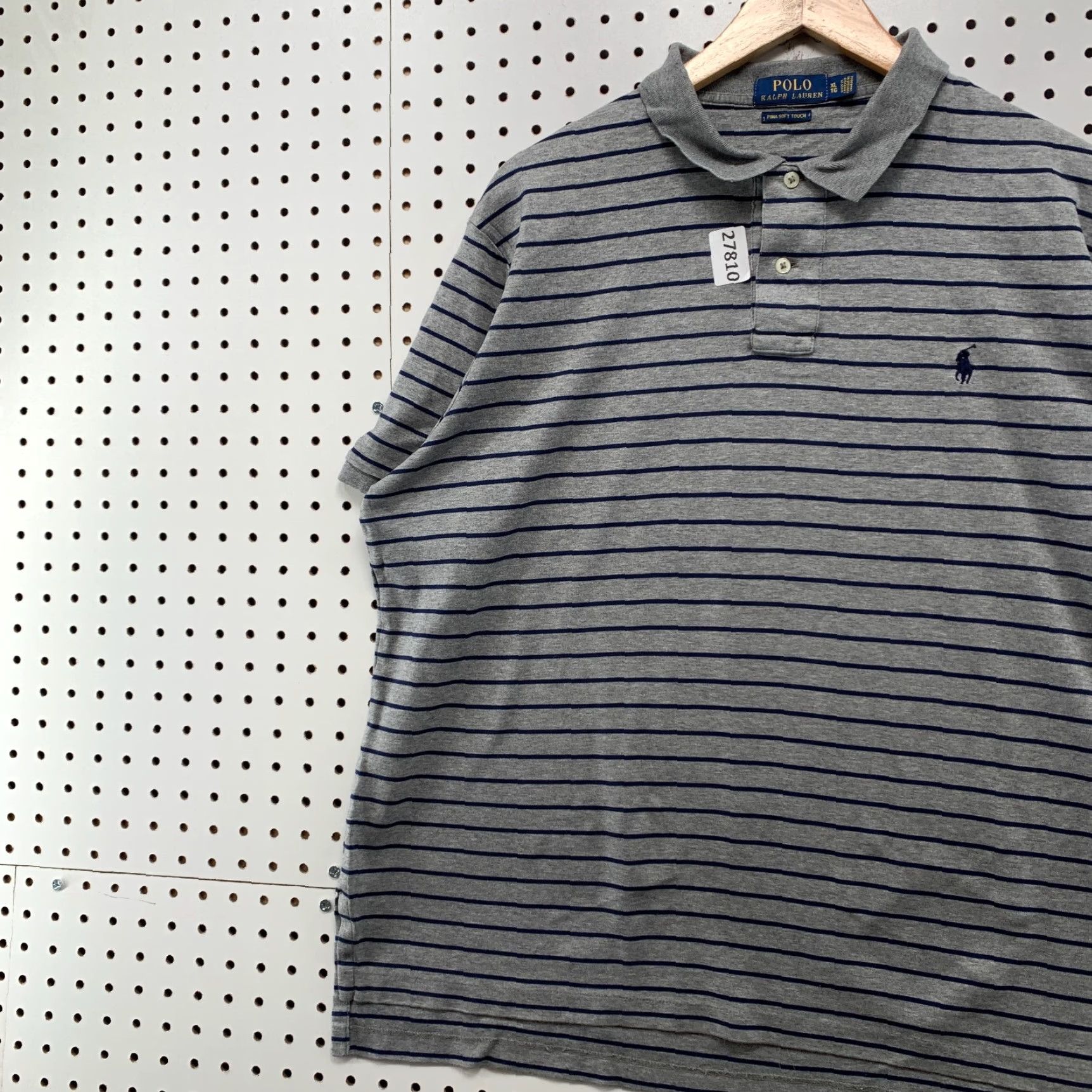 Polo Ralph Lauren Polo Ralph Lauren Collared Shirt Gray Black Striped Pony Pima Mens XL 25X27.5 Size US XL / EU 56 / 4 - 3 Thumbnail