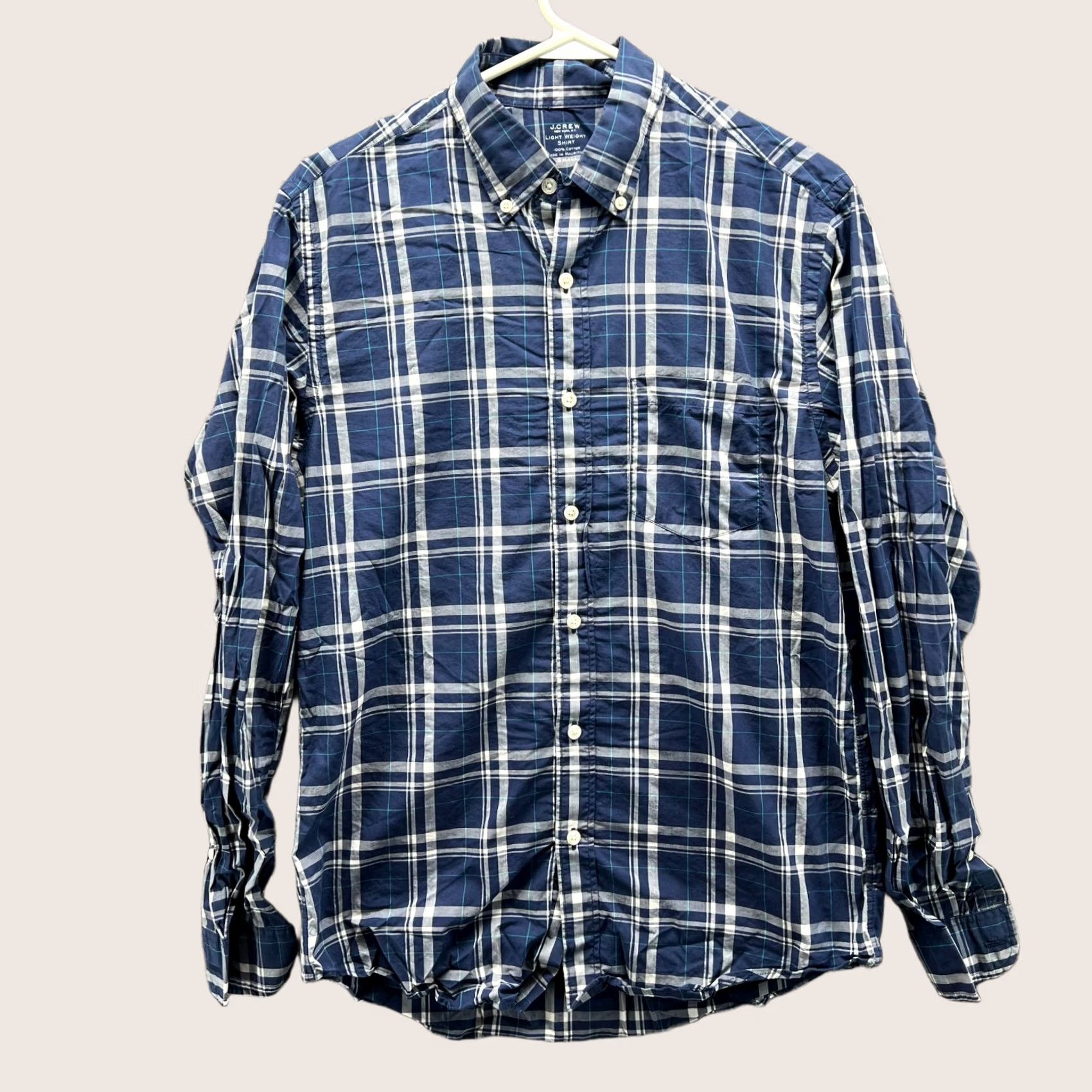 J.Crew VINTAGE J.CREW Shirt Men S Blue Button-Down Plaid Lightweight Preppy Dress Casual Formal Workwear Size 36R - 1 Thumbnail