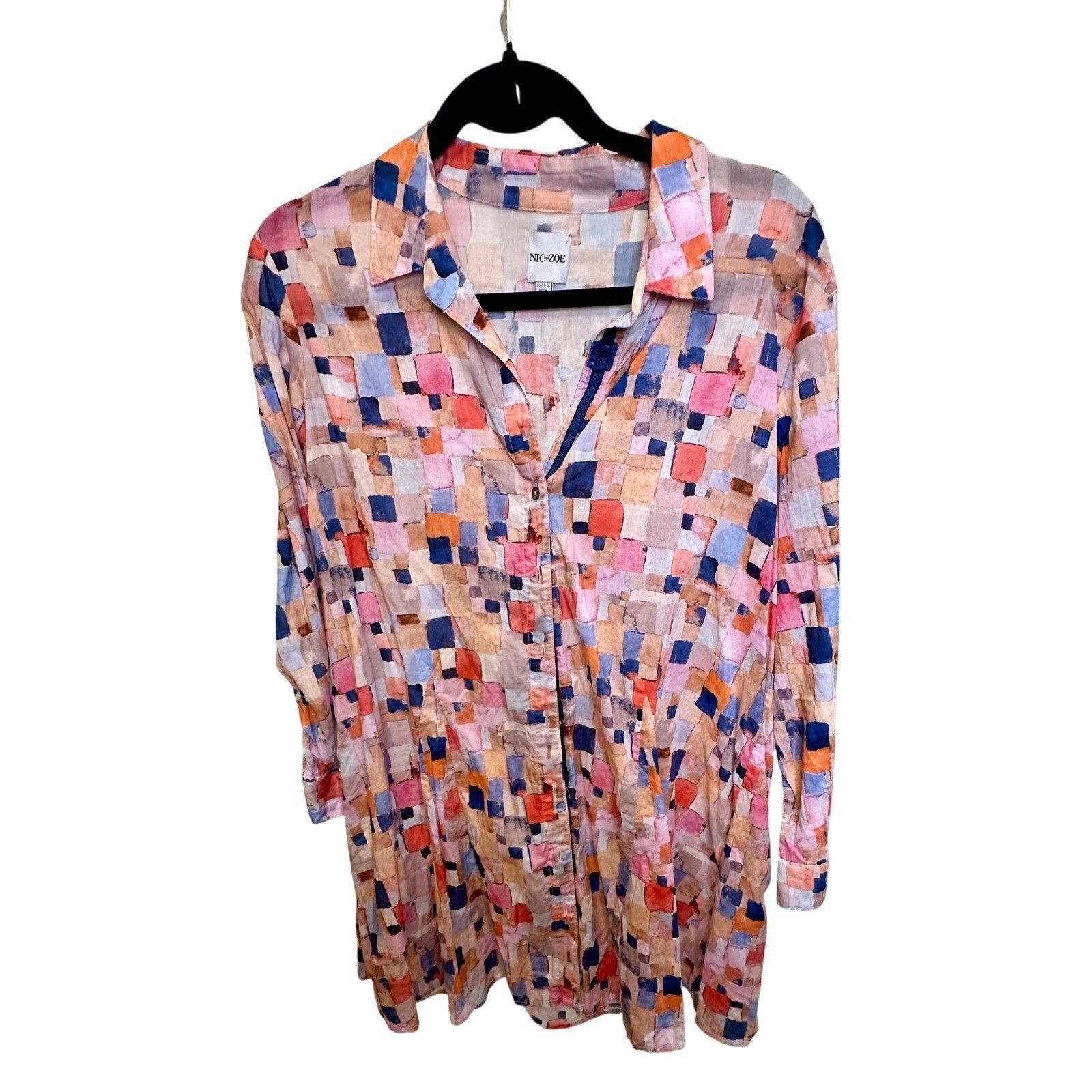 NIC+ZOE NIC+ZOE Watercolor Geometric Button-Front Tunic Top – Size M Size M / US 6-8 / IT 42-44 - 2 Thumbnail