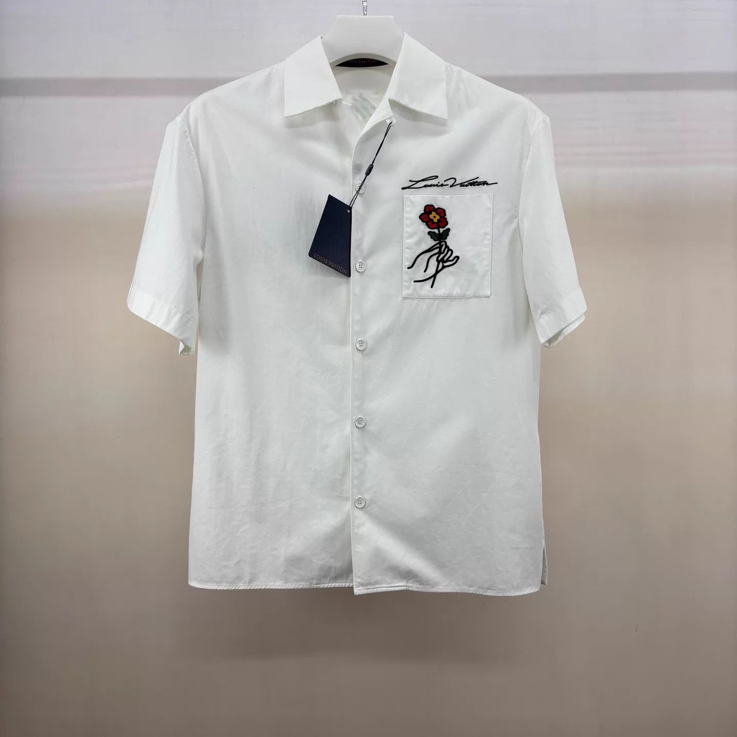 LV x P. W. White Floral Embroidered S-Sleeve Shirt M