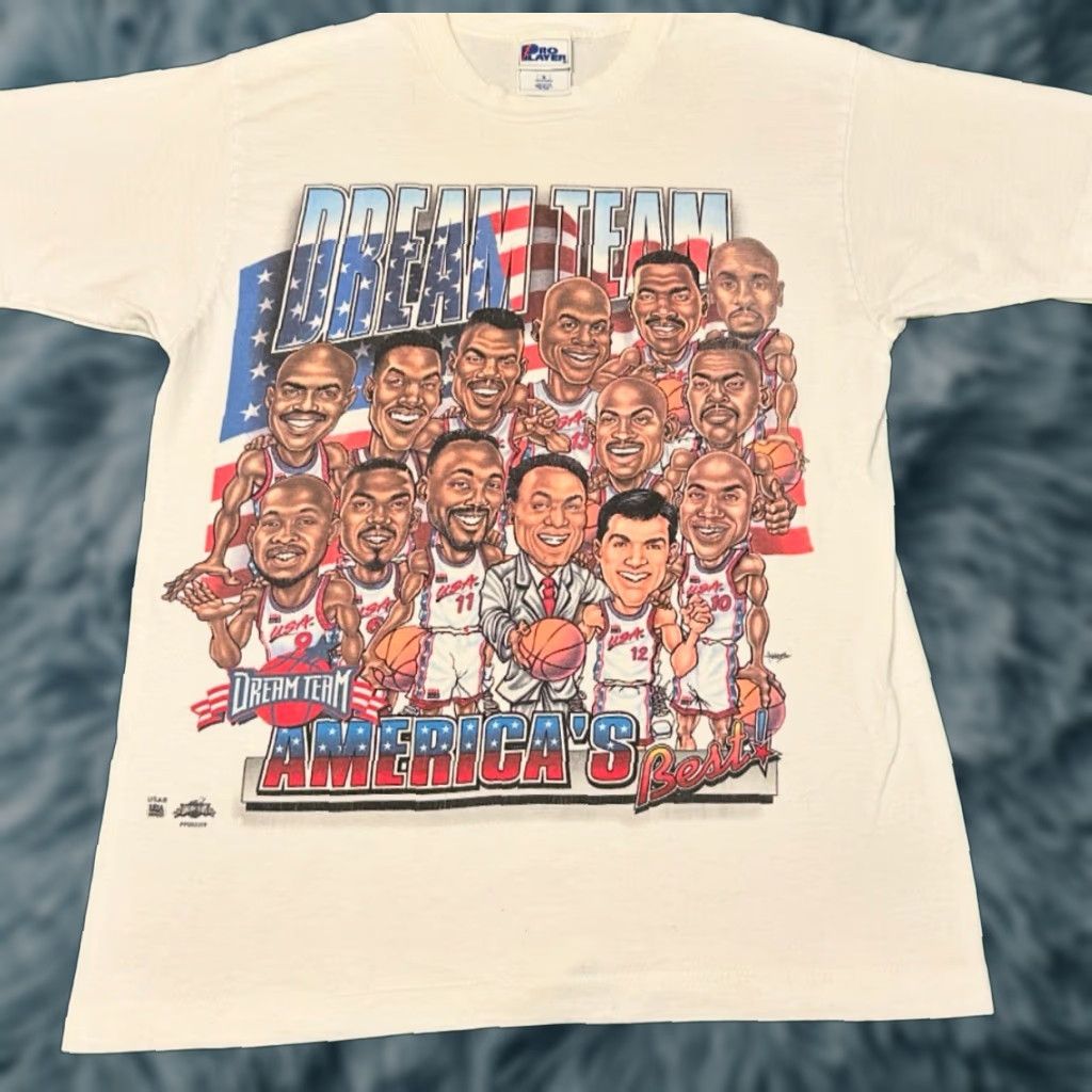 Vintage 90s Dream Team NBA Olympics Cartoon Caricature VTG Shirt