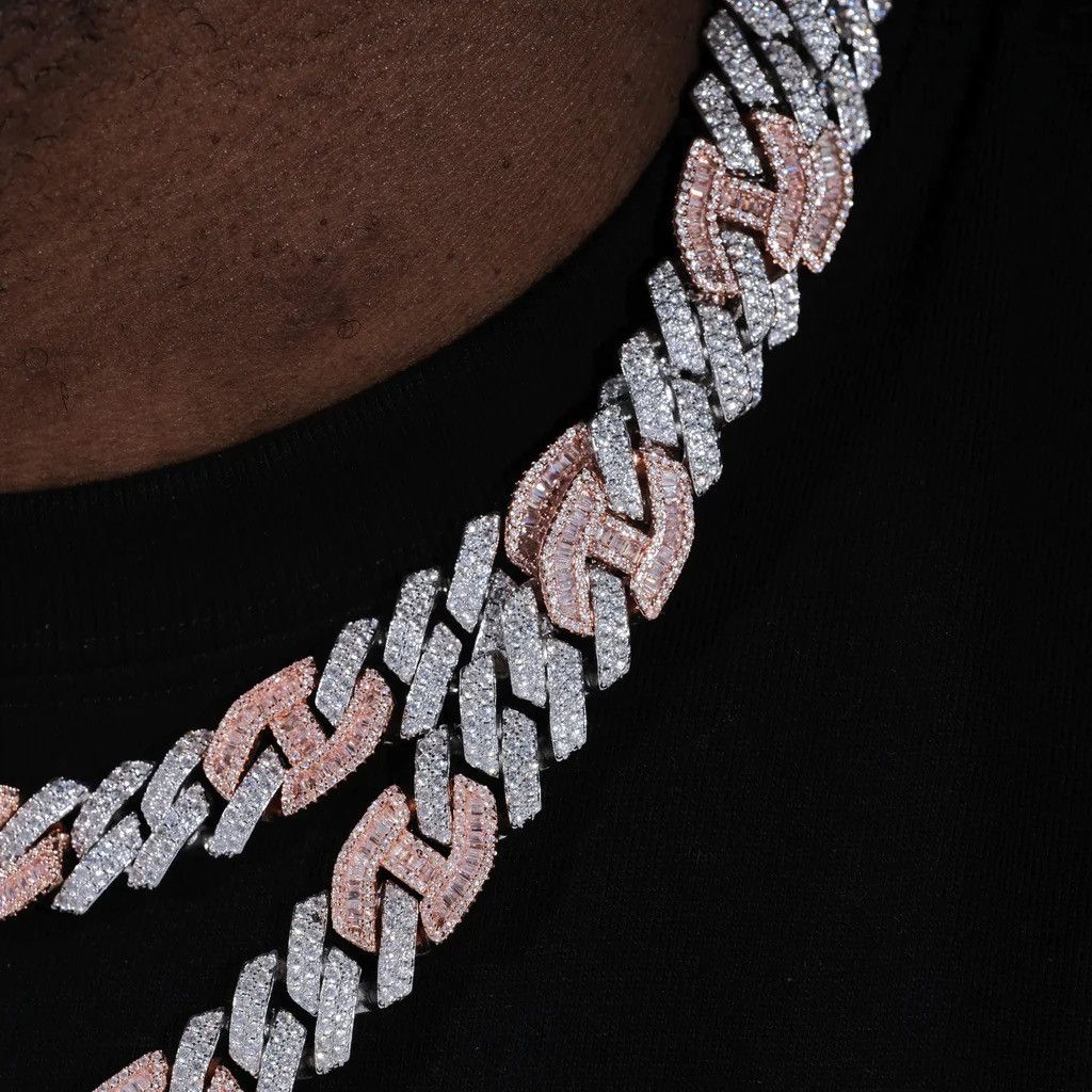 Designer Iced Prong Link Choker (12mm) – White & Pink Size ONE SIZE - 8 Thumbnail