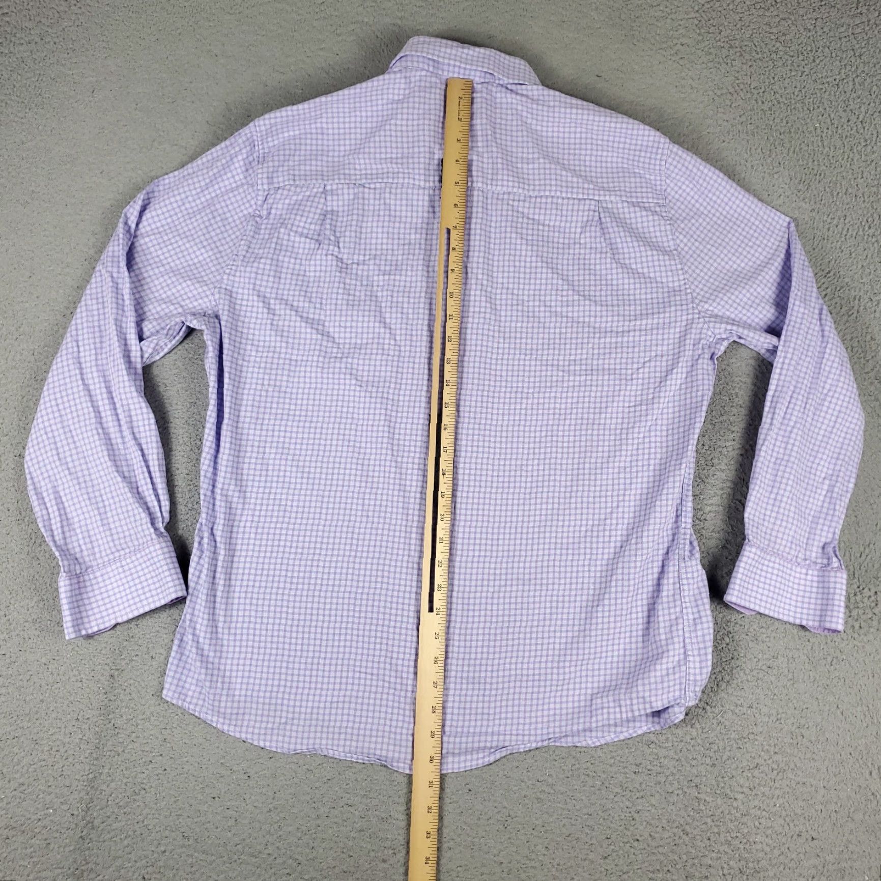 Vintage VINTAGE? No. Duchamp London Shirt Mens XL Purple Check Tailored Fit Dress Long Sleeve 17.5 Slim Button Front Collared Cuff Mens XL Purple Check Shirt Size 46R - 3 Thumbnail