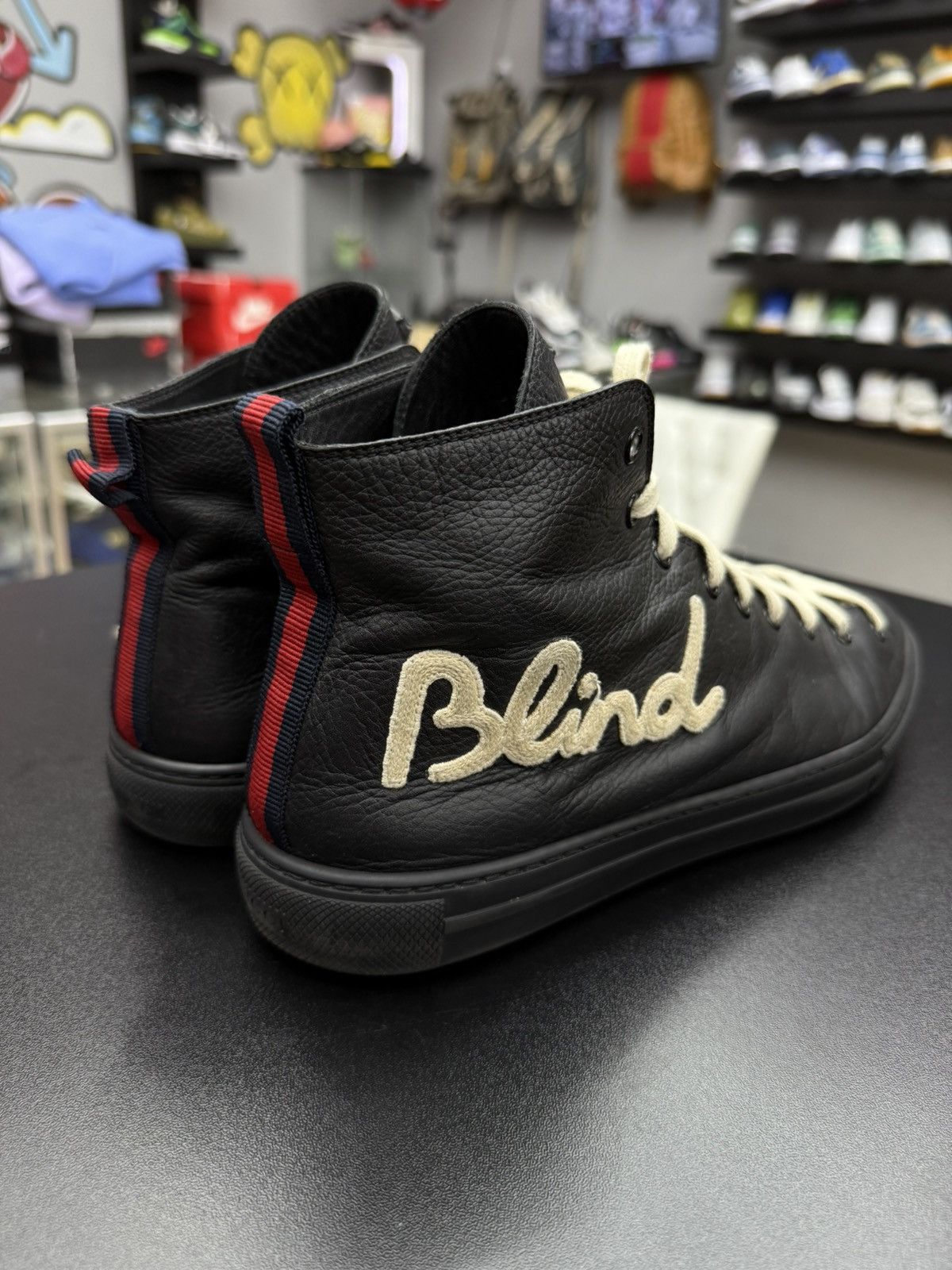 Gucci Gucci Men's Black Blind For Love Leather High Top Sneaker Size US 11 / EU 44 - 13 Thumbnail