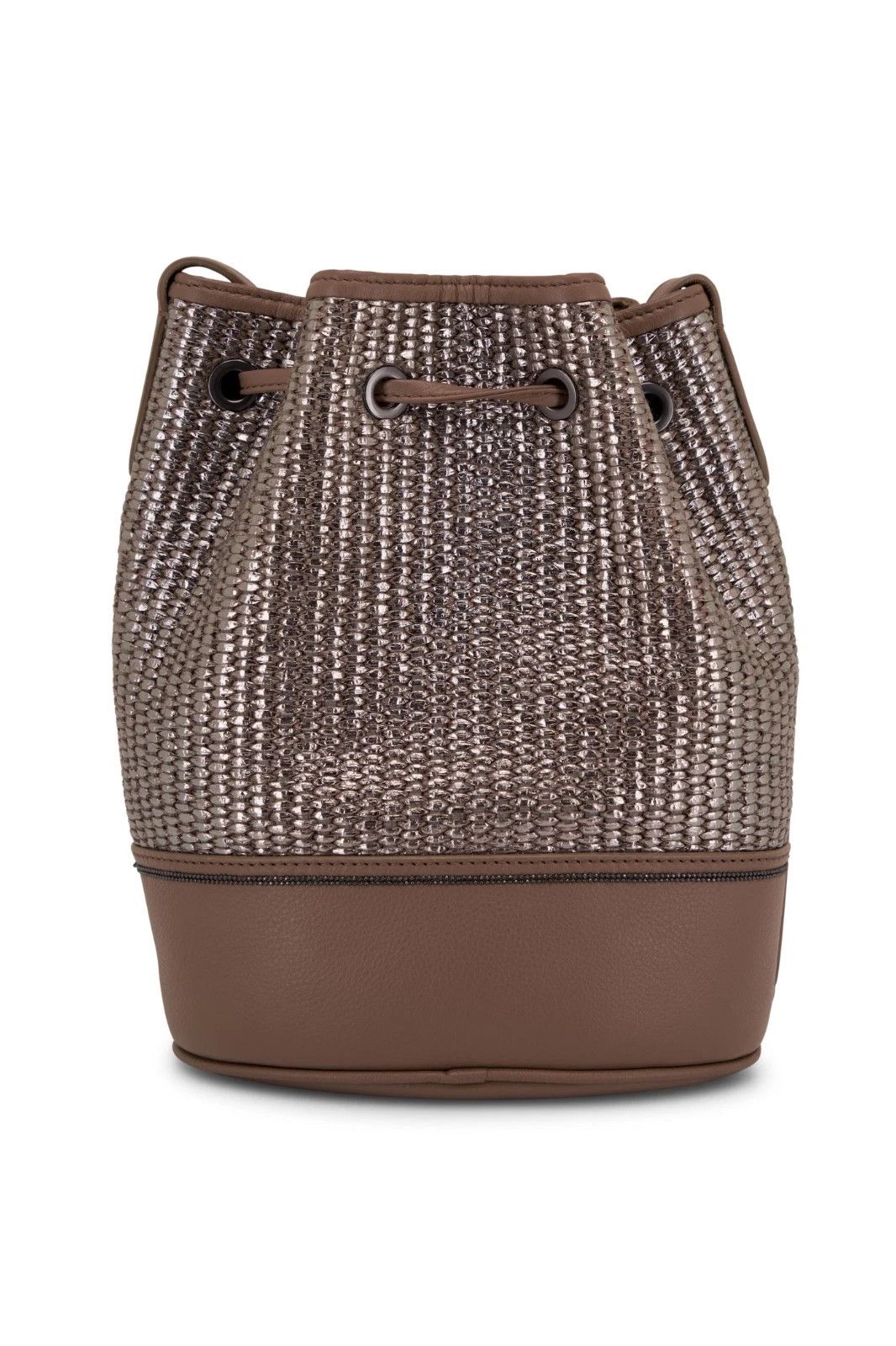 Brunello Cucinelli NEW Brunello Cucinelli Platinum Raffia & Leather Bucket Bag Size ONE SIZE - 1 Thumbnail