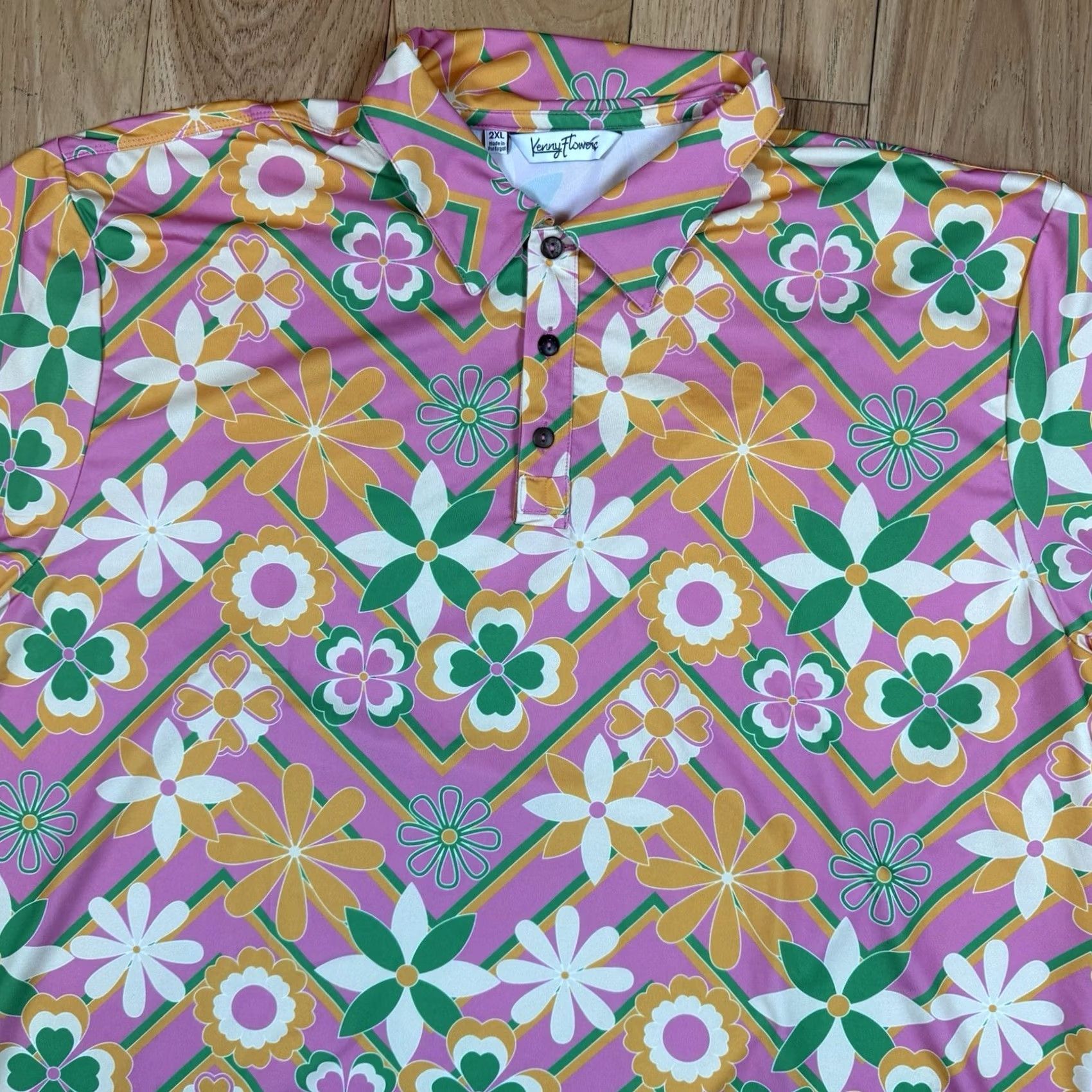 Vintage Kenny Flowers Polo Shirt Mens 2XL Pink Orange Floral Golf Stretch Shirt Size US XXL / EU 58 / 5 - 3 Thumbnail