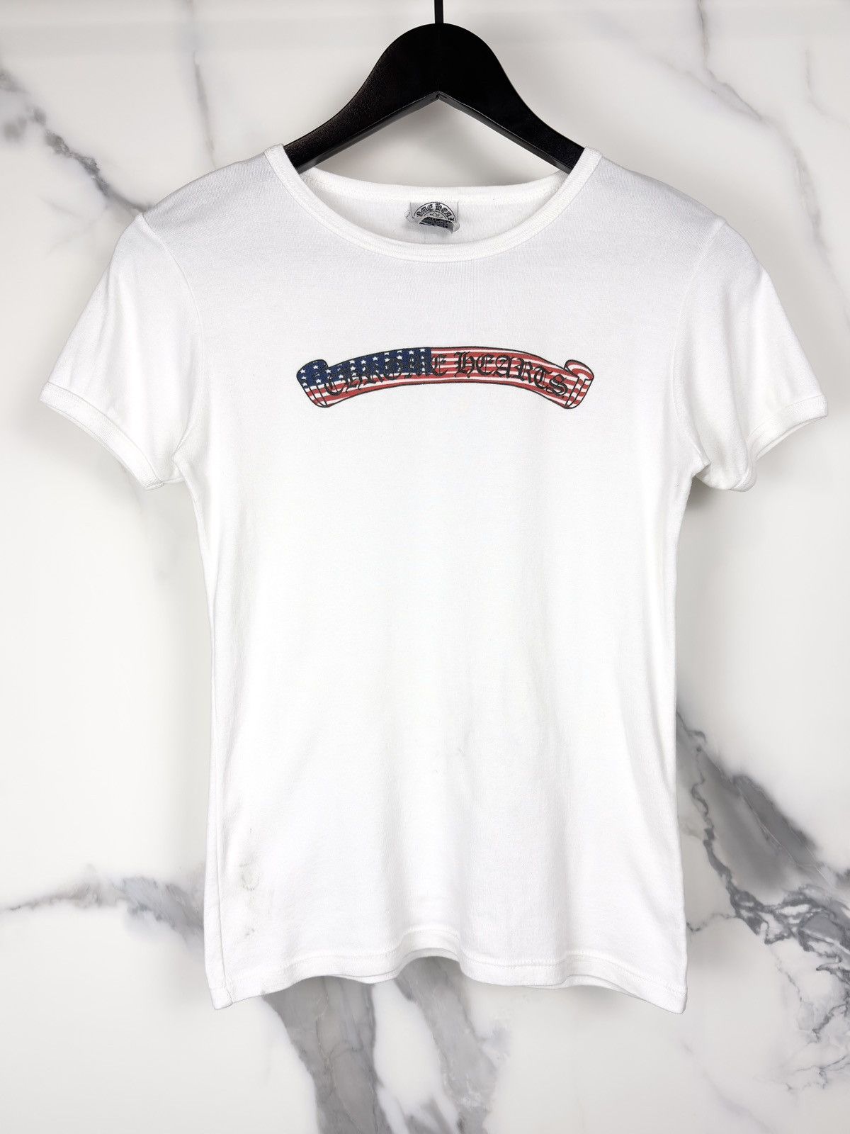 Chrome Hearts Chrome Hearts Vintage USA Flag Scroll Logo Baby Tee Tshirt Size S / US 4 / IT 40 - 1 Thumbnail
