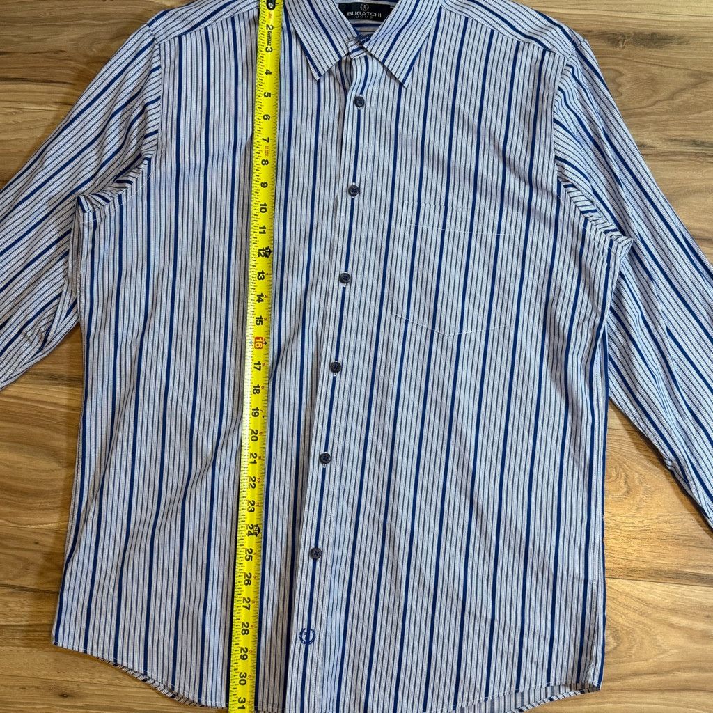 WISDOM Bugatchi Uomo Striped Button Up Shirt Blue White L Size 38L - 7 Thumbnail