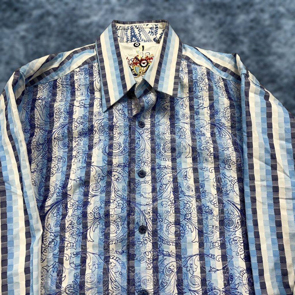 Robert Graham Robert Graham Shirt Mens M Blue Stripe Paisley Flip Cuff Button Casual Size US M / EU 48-50 / 2 - 1 Thumbnail