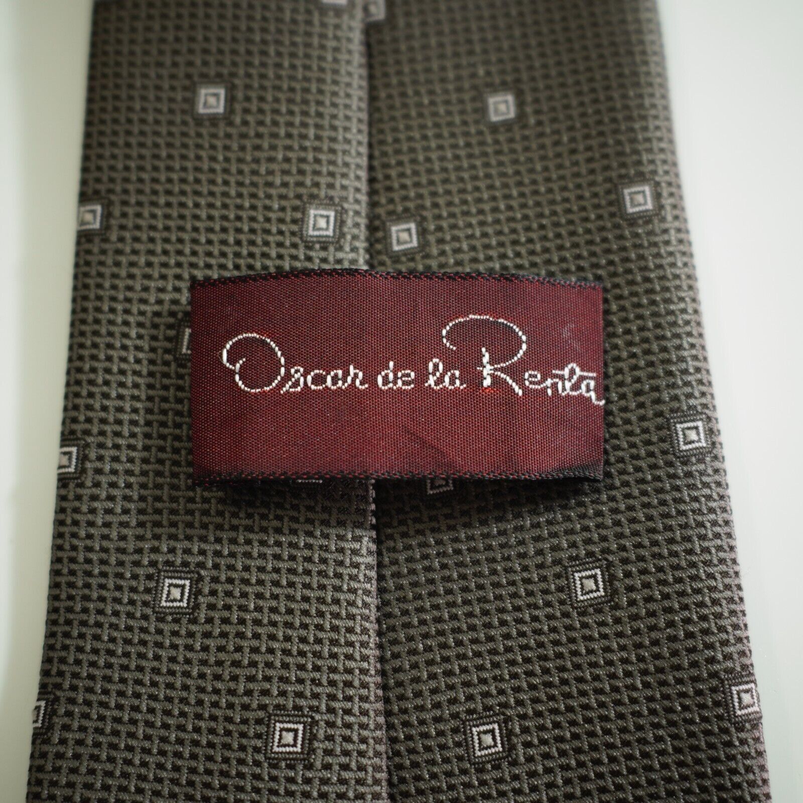 Oscar De La Renta Oscar De La Renta Beige Brown Geometric Woven Short Silk Tie Size ONE SIZE - 3 Thumbnail
