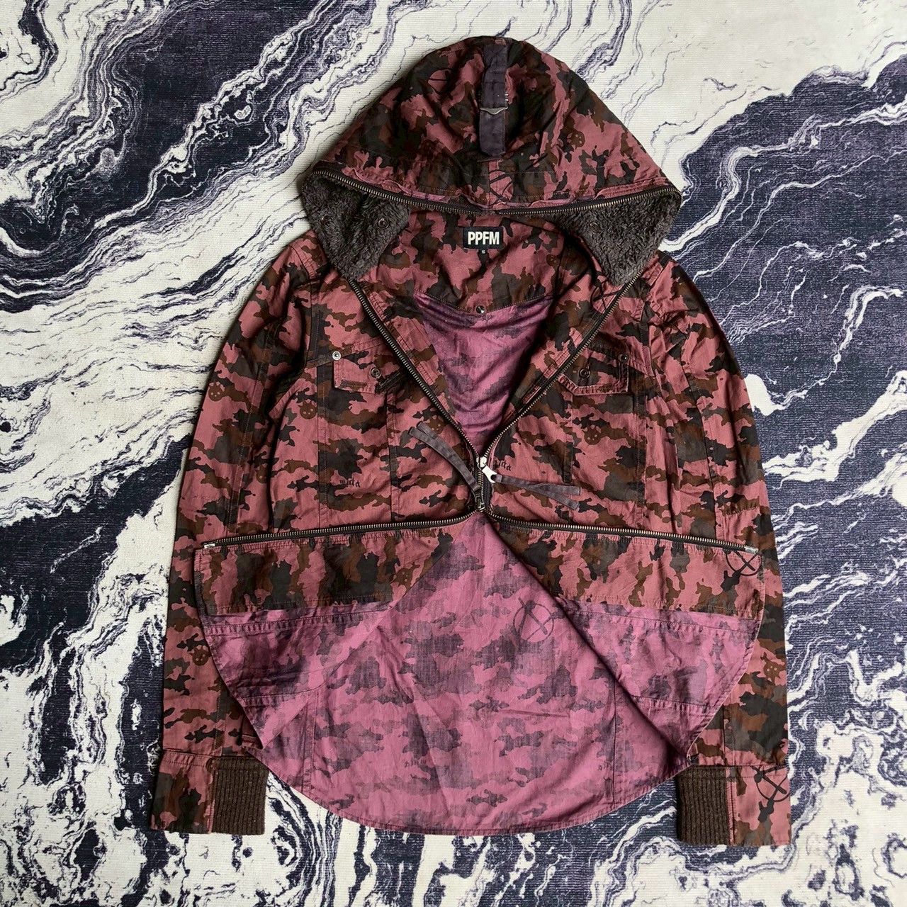 PPFM Vintage Y2K PPFM Camo Hooded Jacket Fleece Lined Size US S / EU 44-46 / 1 - 1 Thumbnail