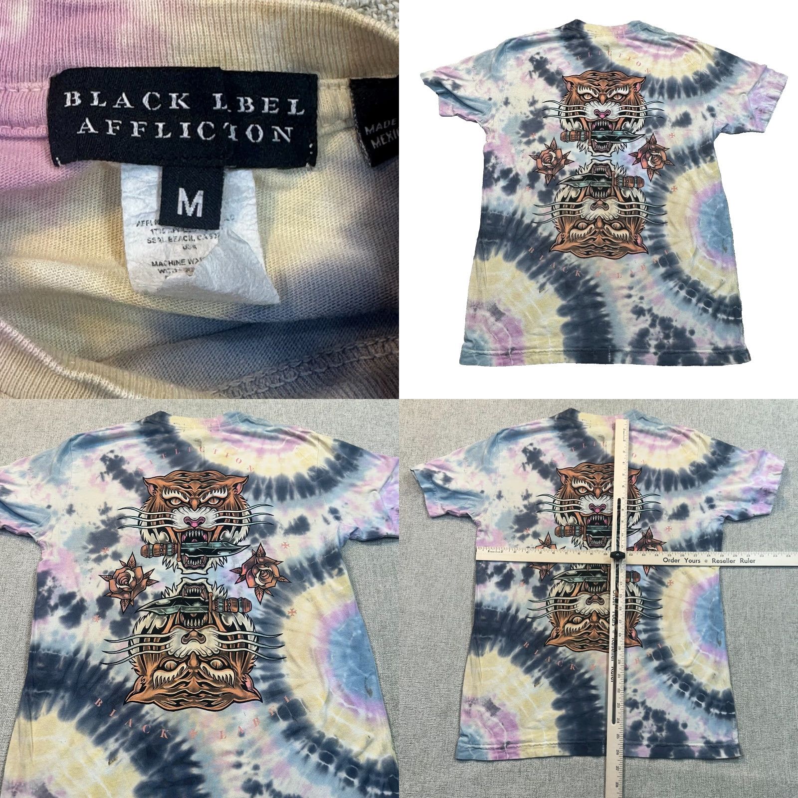 Affliction Affliction Black Label Y2K AOP Mens Medium Tie Dye Tiger Double Sided Reflection Shirt Size US M / EU 48-50 / 2 - 8 Thumbnail