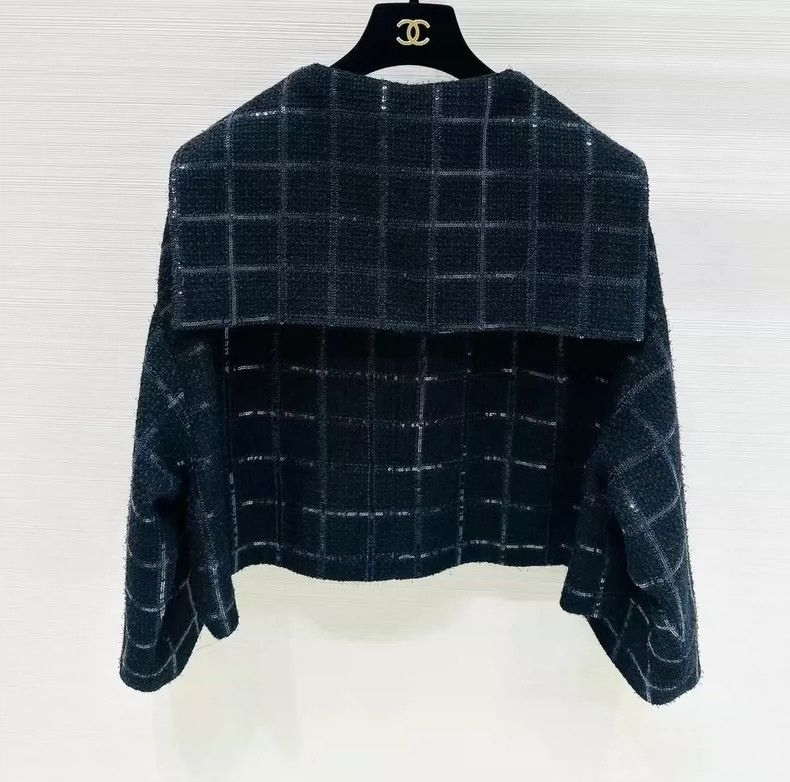 Chanel Chanel 24S blue wool tweed plaid glitter navy collar jacke Size XXS / US 00 / IT 34 - 4 Thumbnail