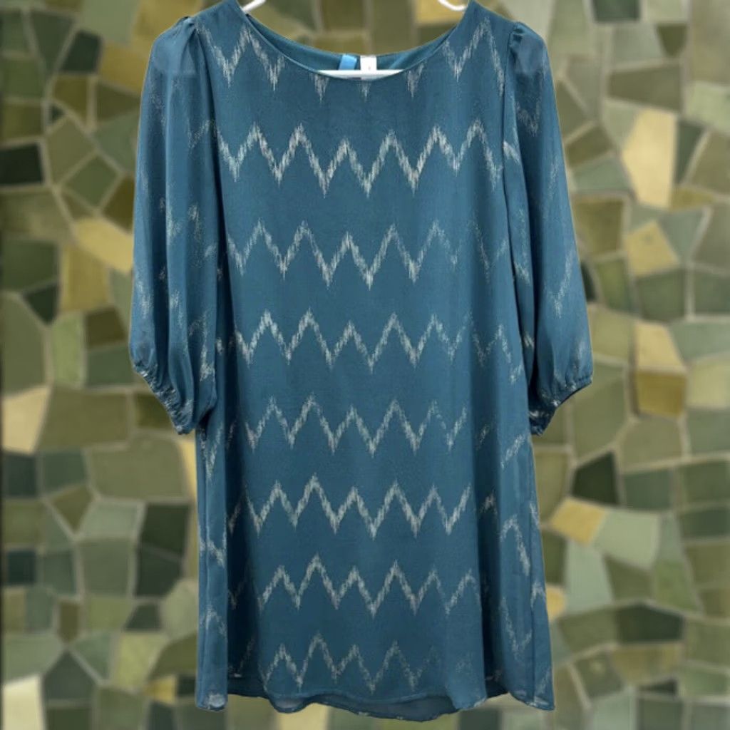 Vintage Teal and Gold Chevron Mini Dress, Womens Buttons Brand Size Small Size S / US 4 / IT 40 - 1 Thumbnail