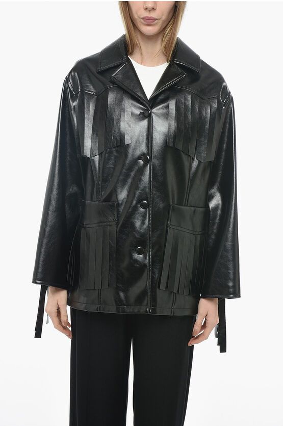 image of Stand Studio Vegan Leather Sienna Jacket With Fringe in Black, Women's (Size Medium)