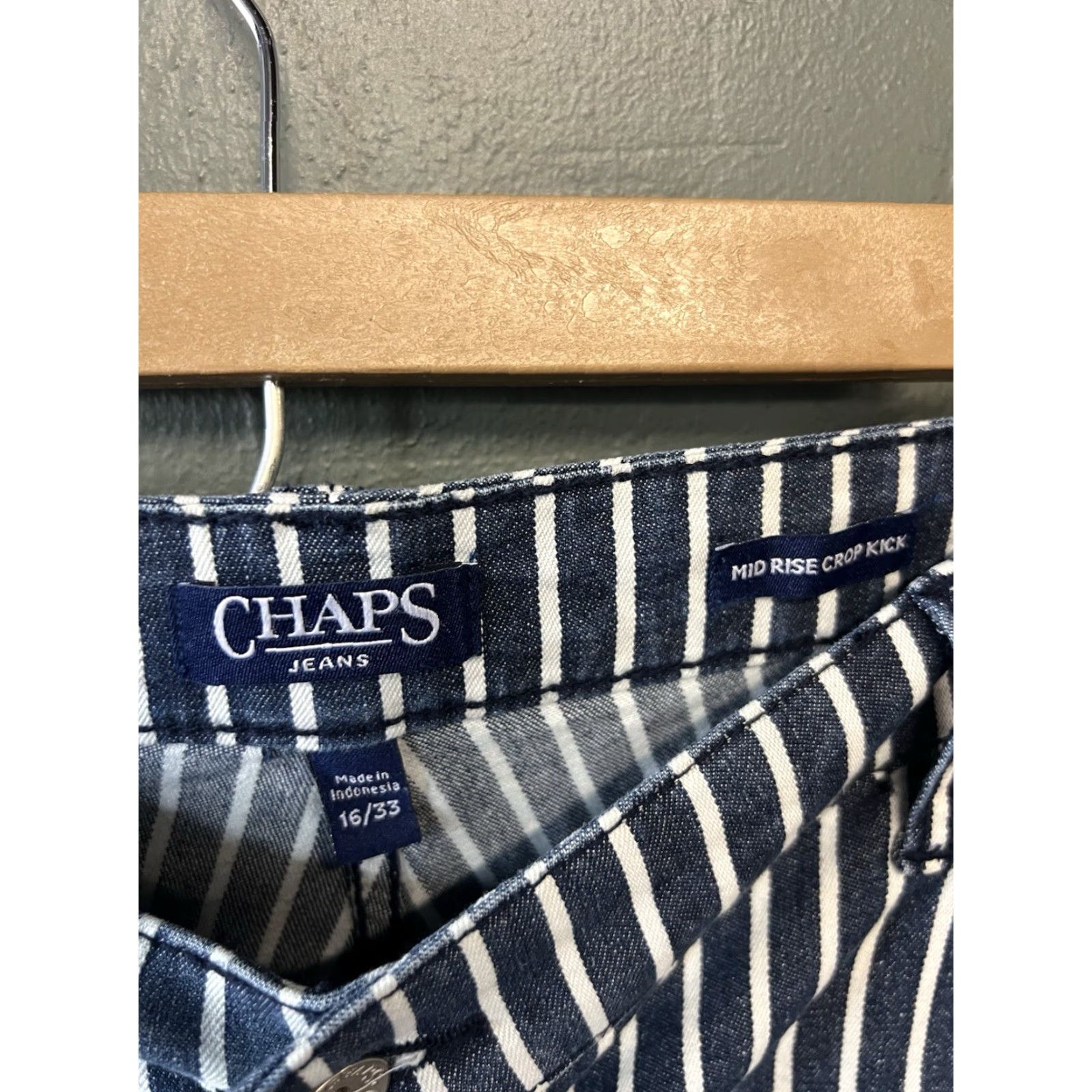 Chaps Chaps Slim Cropped Jeans Blue Stripe 16/33 Women Mid Rise 5-Pocket Denim Cotton Blend Size 16 Size 38" / US 16 / IT 52 - 3 Thumbnail