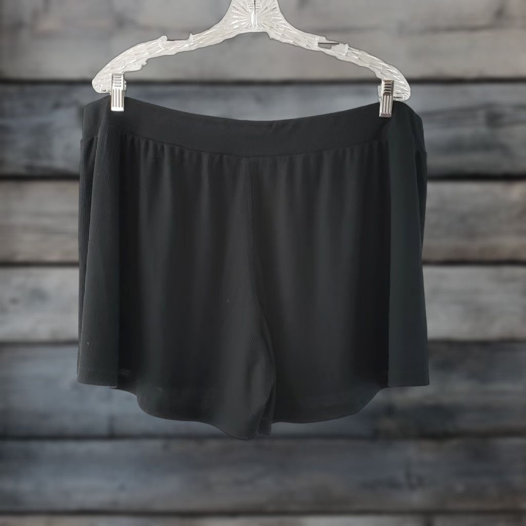 Vintage Latched Mama Womens Shorts Sz 3X Black Solid Ribbed Pull On Polyester Blend Size 40" / US 18 - 1 Thumbnail