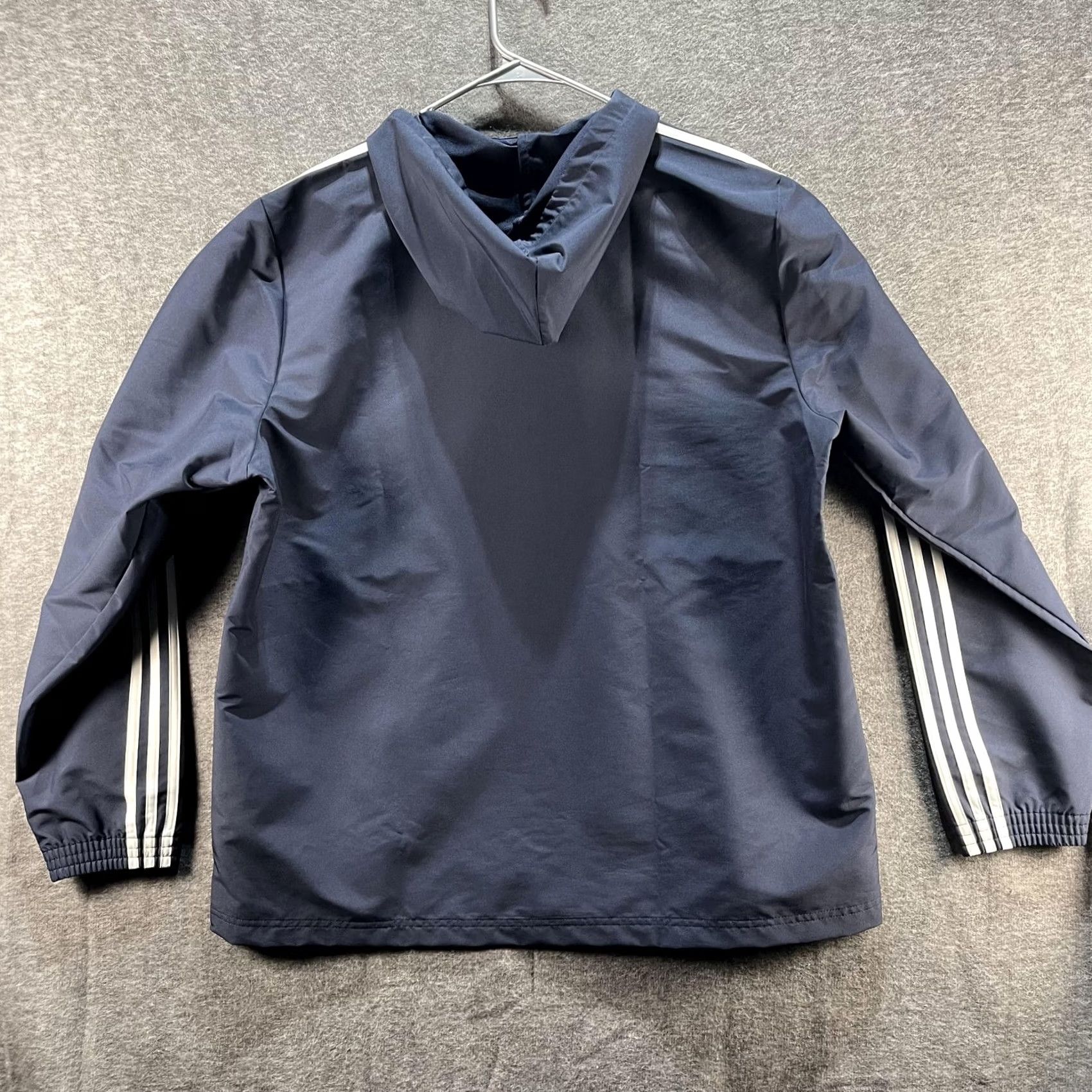 Adidas VINTAGE Adidas Jacket Mens XL Navy Blue Hooded Full Zip 3-Stripes Athletic Windbreaker Size US XL / EU 56 / 4 - 2 Thumbnail