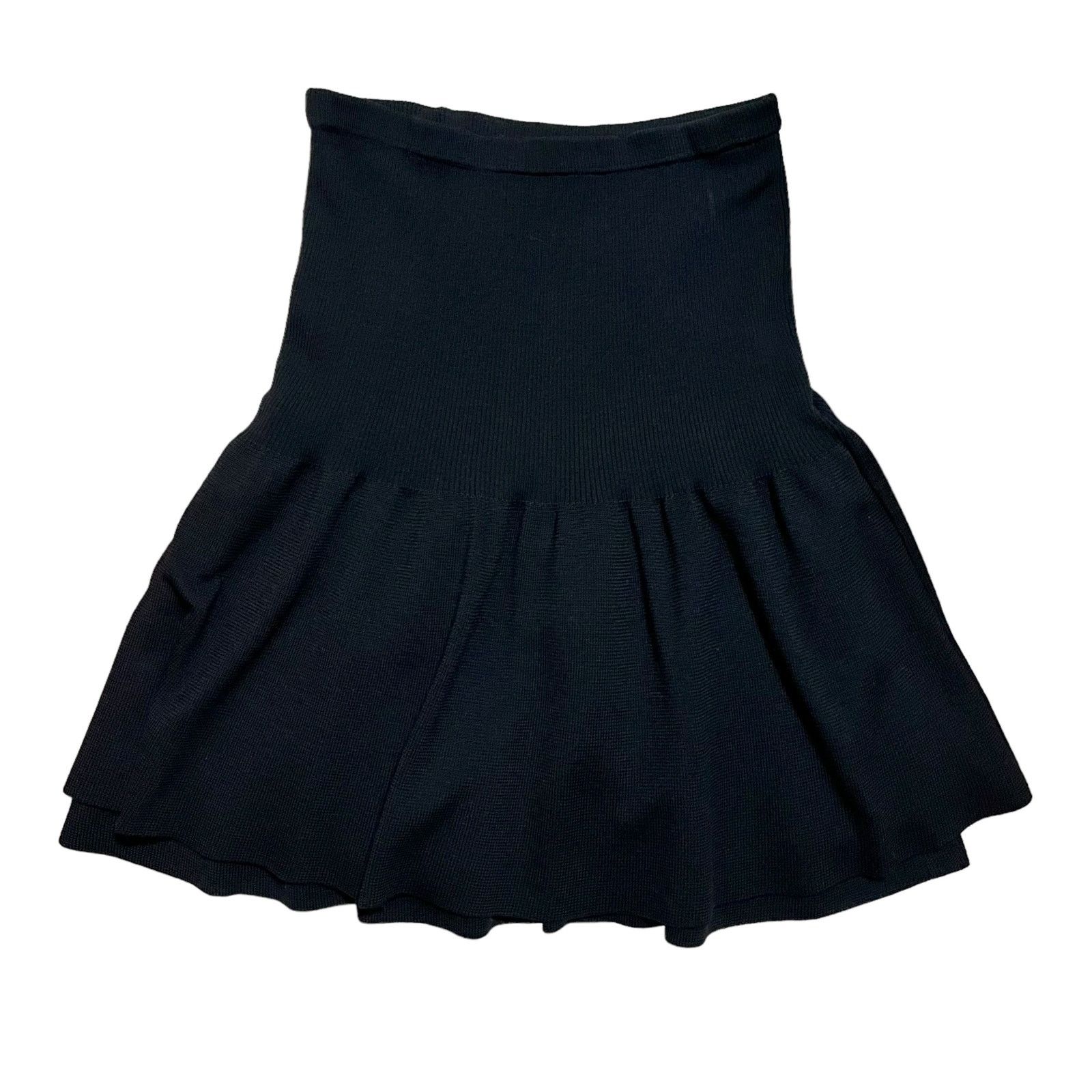Valentino × Vintage Valentino Studio Vintage Black Wool Layered Full Midi Skirt Size 28" / US 6 / IT 42 - 2 Thumbnail