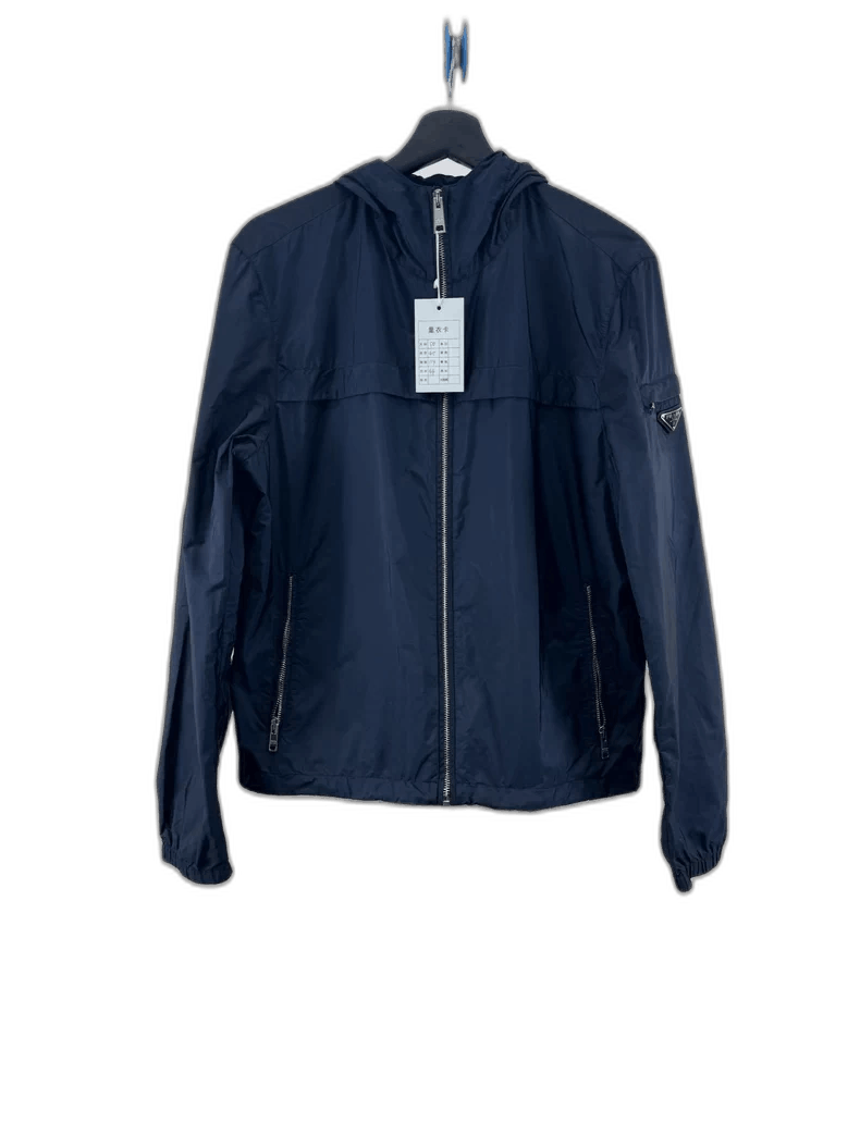 Prada Navy Triangular Logo Hooded Jacket-yf