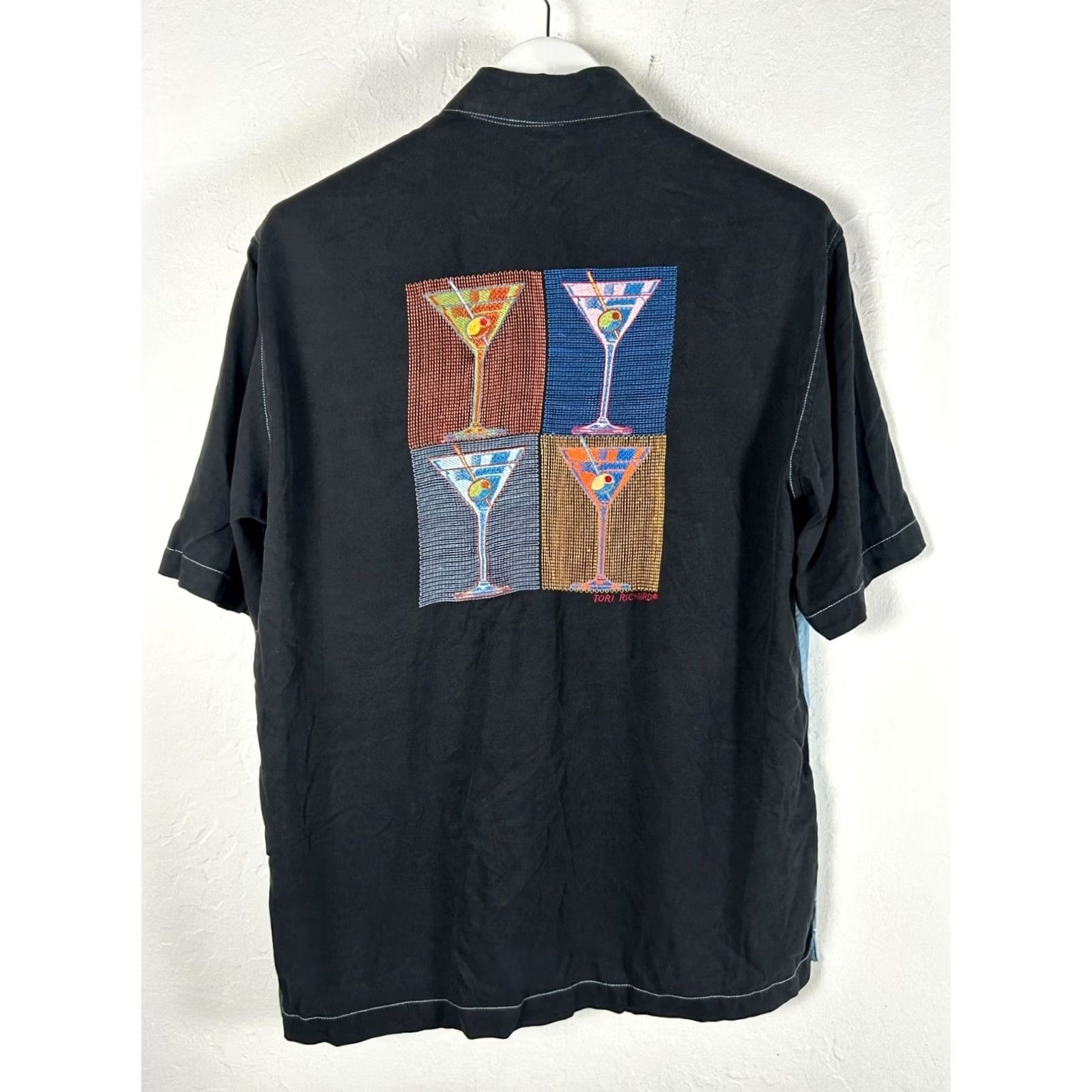 Tori Richard Tori Richard Mens Two-Tone Silk Camp Shirt Medium Blue Embroidered Martini Back Size US M / EU 48-50 / 2 - 2 Thumbnail
