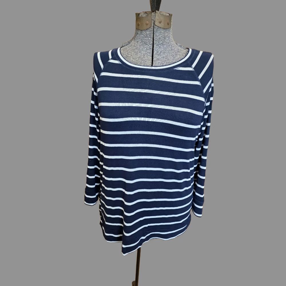 Vintage MIX by 41 Hawthorn Navy and White Striped Sweater L Women Pullover Long Sleeve Size L / US 10 / IT 46 - 1 Thumbnail