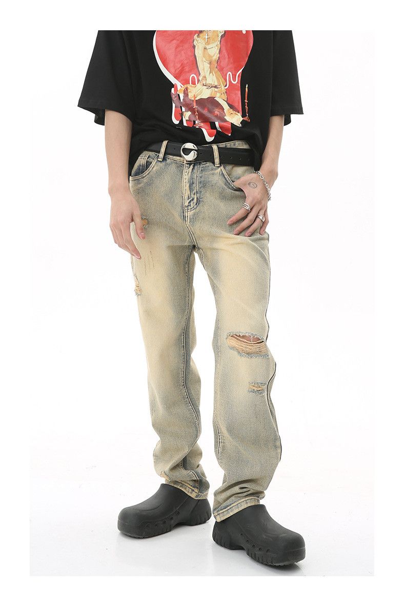 Vintage Japanese retro slim fit ripped casual straight leg jeans Size US 32 / EU 48 - 1 Thumbnail