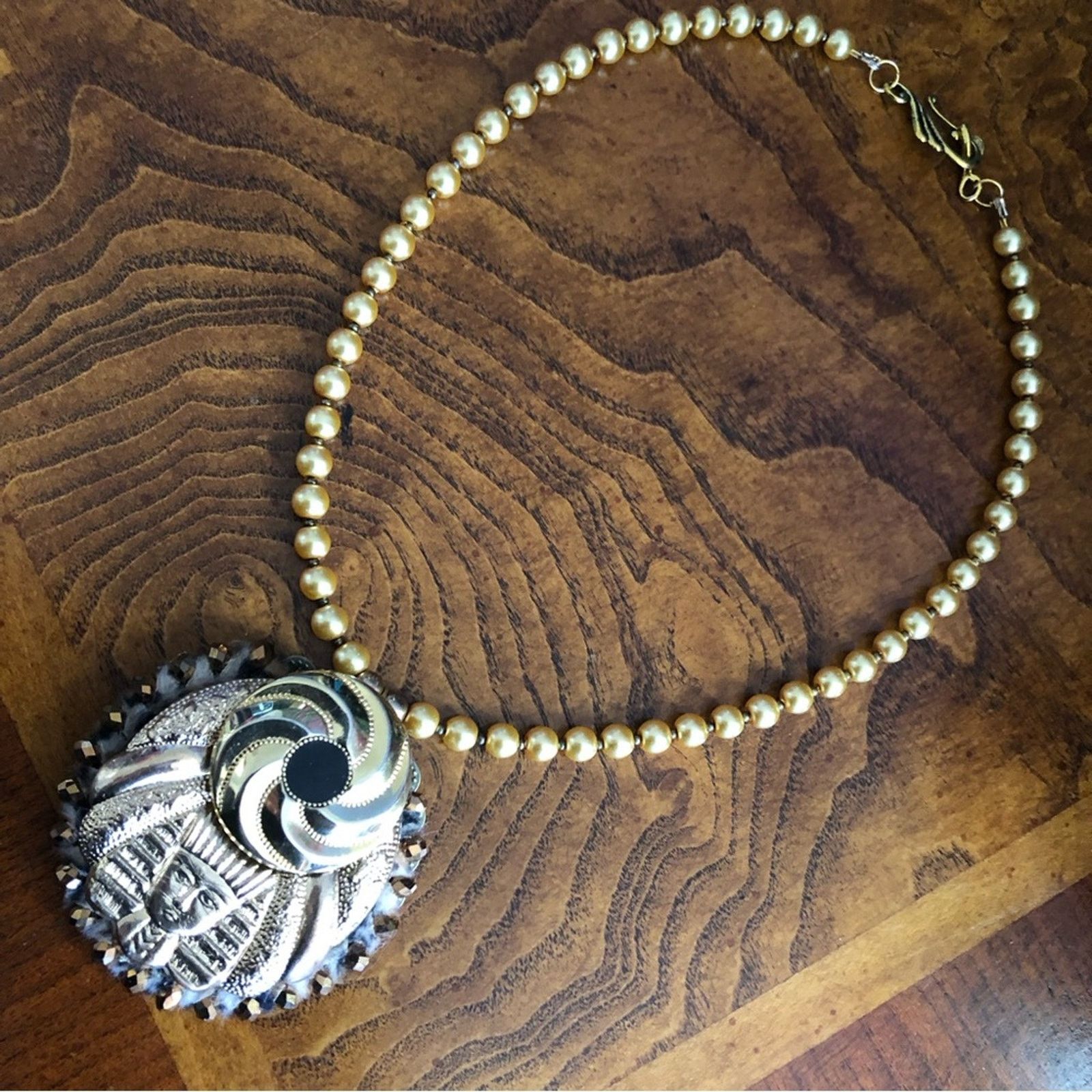 Handmade Handcrafted repurpose Egyptian medallion Pearl necklace Size ONE SIZE - 9 Thumbnail