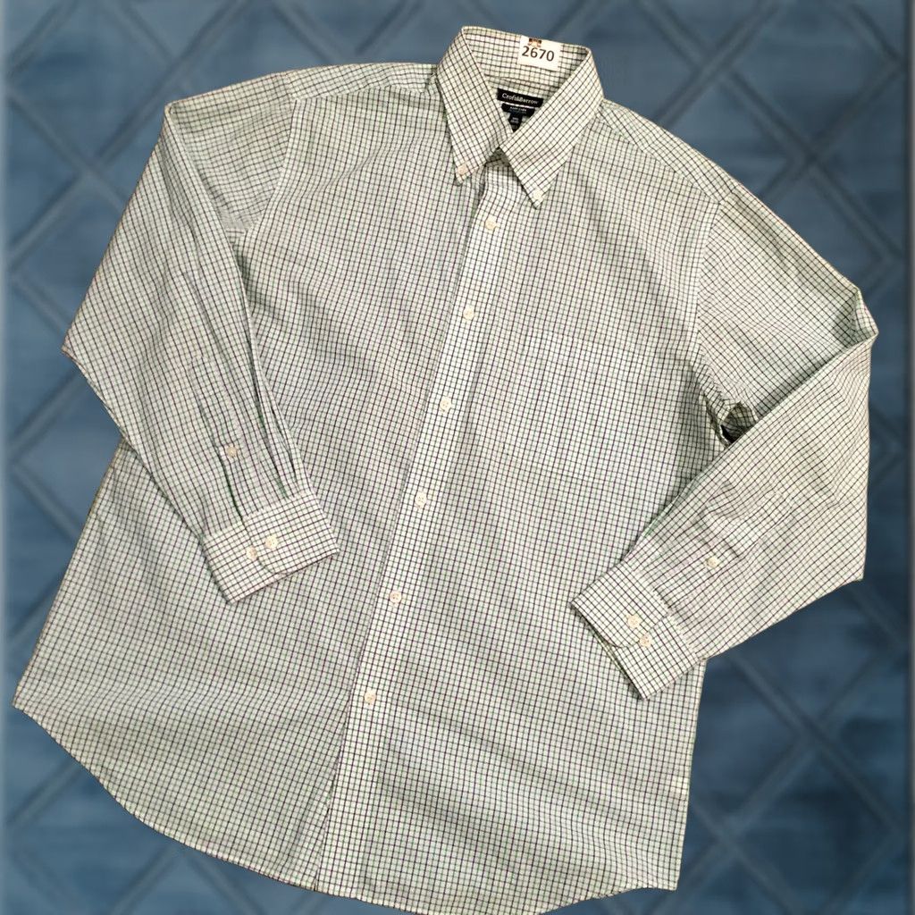 Croft & Barrow Croft & Barrow Shirt Mens 16.5 Green Purple Plaid Long Sleeve Button-Down Easy Care Cotton Blend Classic Regular Button Front Mens Shirt Size US XL / EU 56 / 4 - 1 Thumbnail