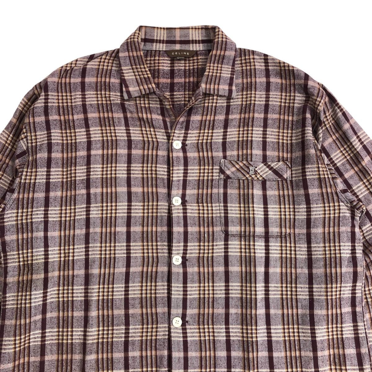Celine × Japanese Brand × Vintage 🇯🇵 1990s Celine Oversized Brown Plaid Flannel Shirt Size US L / EU 52-54 / 3 - 2 Thumbnail