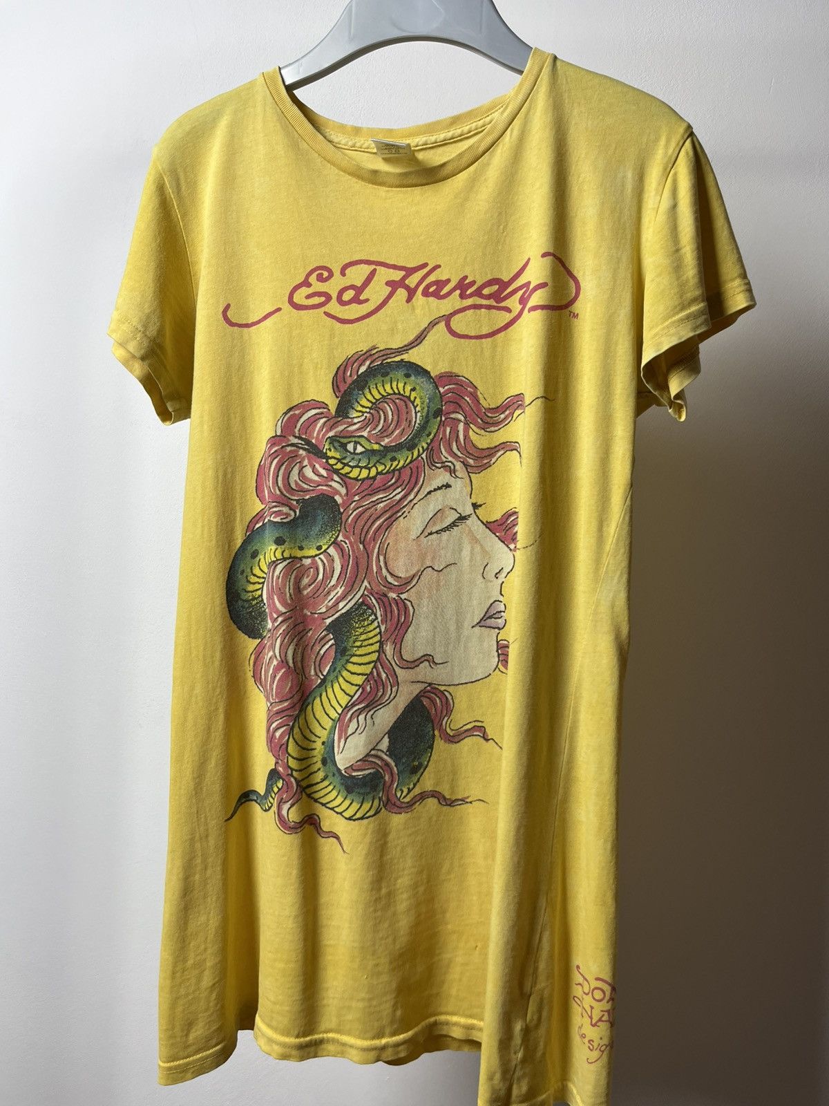 Ed Hardy × Vintage Ed Hardy Yellow Graphic Longline Tee Dress Women’s L Size L / US 10 / IT 46 - 7 Thumbnail