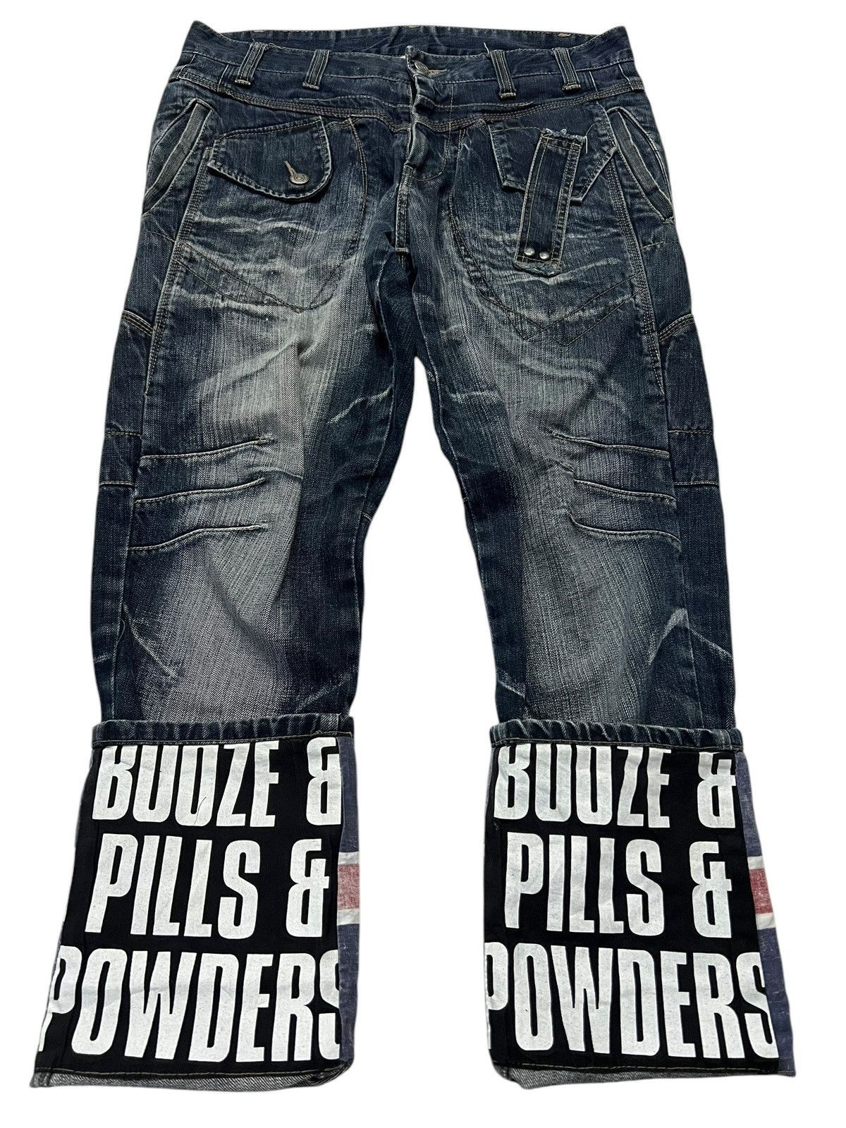 Pre-owned If Six Was Nine X Ppfm Insane Ppfm Booze & Pills & Powders Multipocket Punk Jean In Black